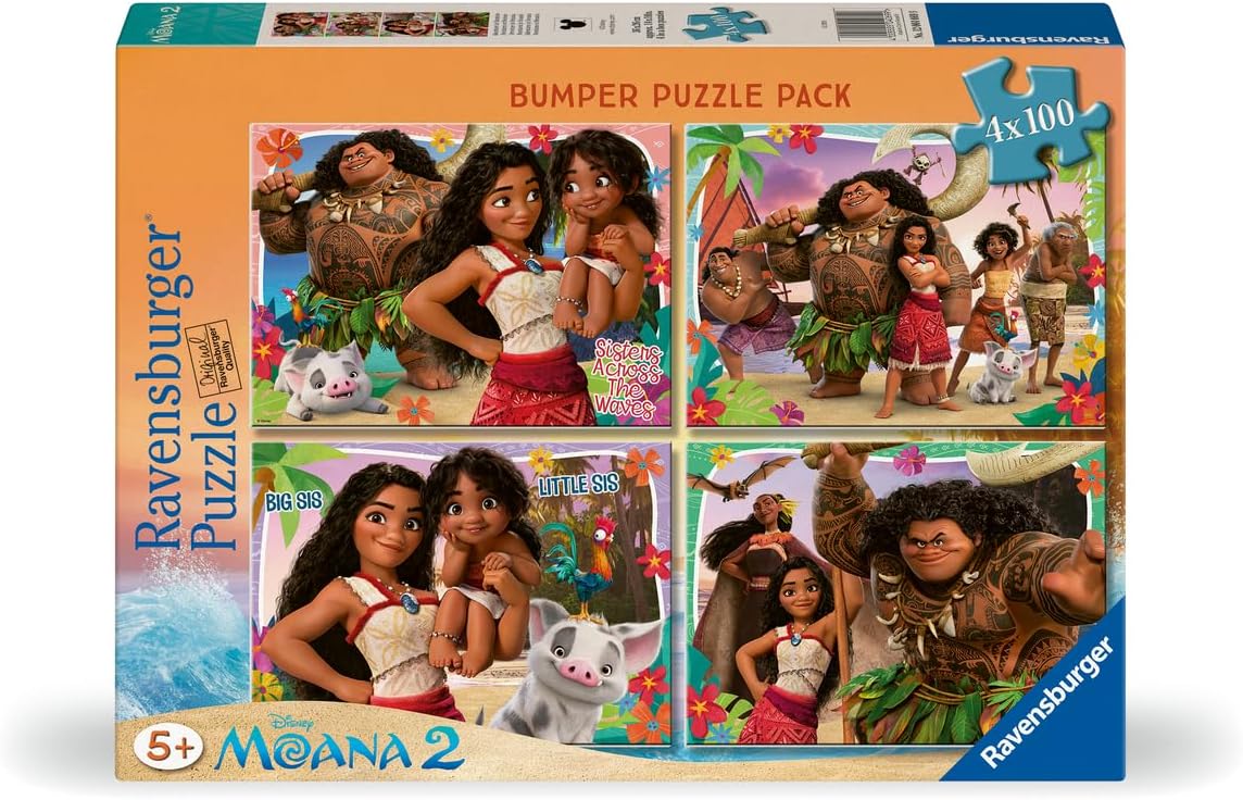 Disney Moana 2 Jigsaw Puzzle Bumper Pack | 4-100 Piece Puzzles | Unique Piece Design | Ideal Screen-Free Activity | Enhances Concentration and Creativity