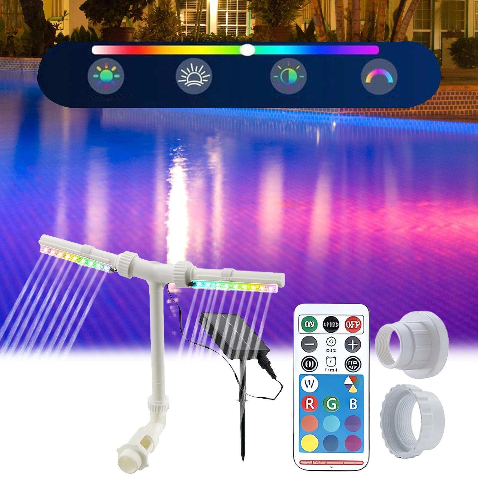 Fontana Solare per Piscina Spruzzatore Cascata con Telecomando