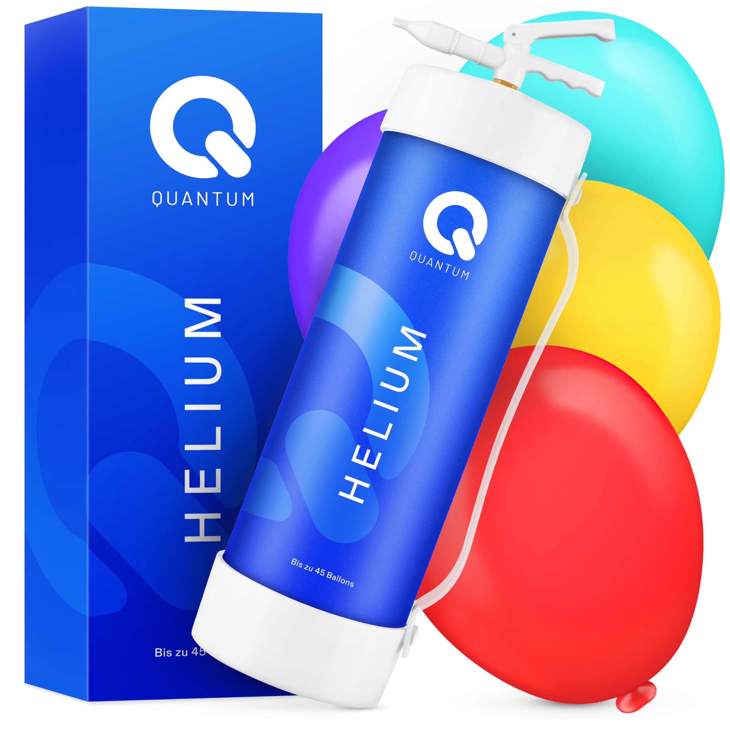 Quantum Ballongas Heliumflasche 370L für bis zu 45 Luftballons, Einweg Helium mit Ventil, sofort einsatzbereit für Geburtstag, Party und Hochzeit