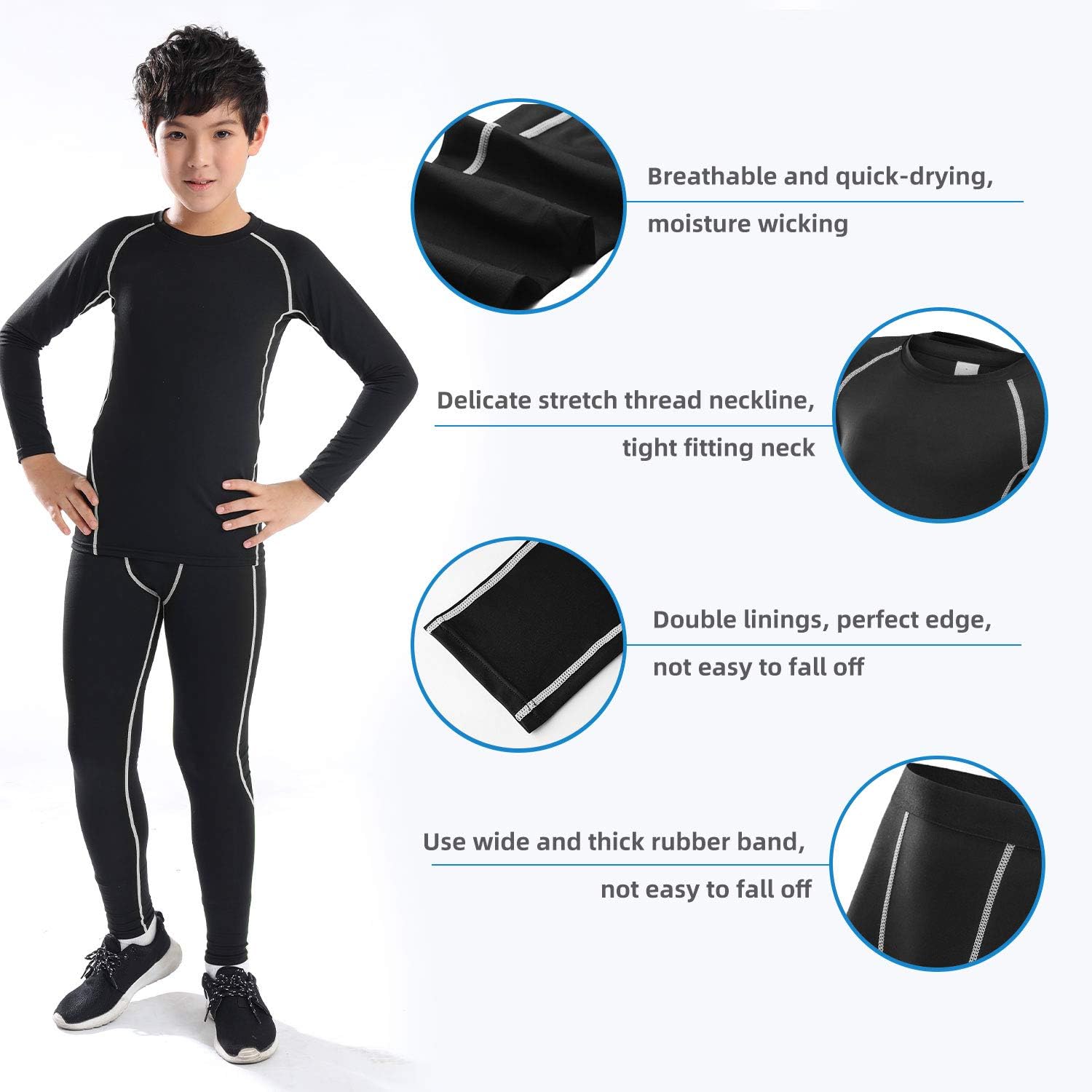 2/3/4 Pcs Boys Girls Base Layer Athletic Compression Leggings and Shirts Thermal Underwear Set Running Pants Tights - Image 4