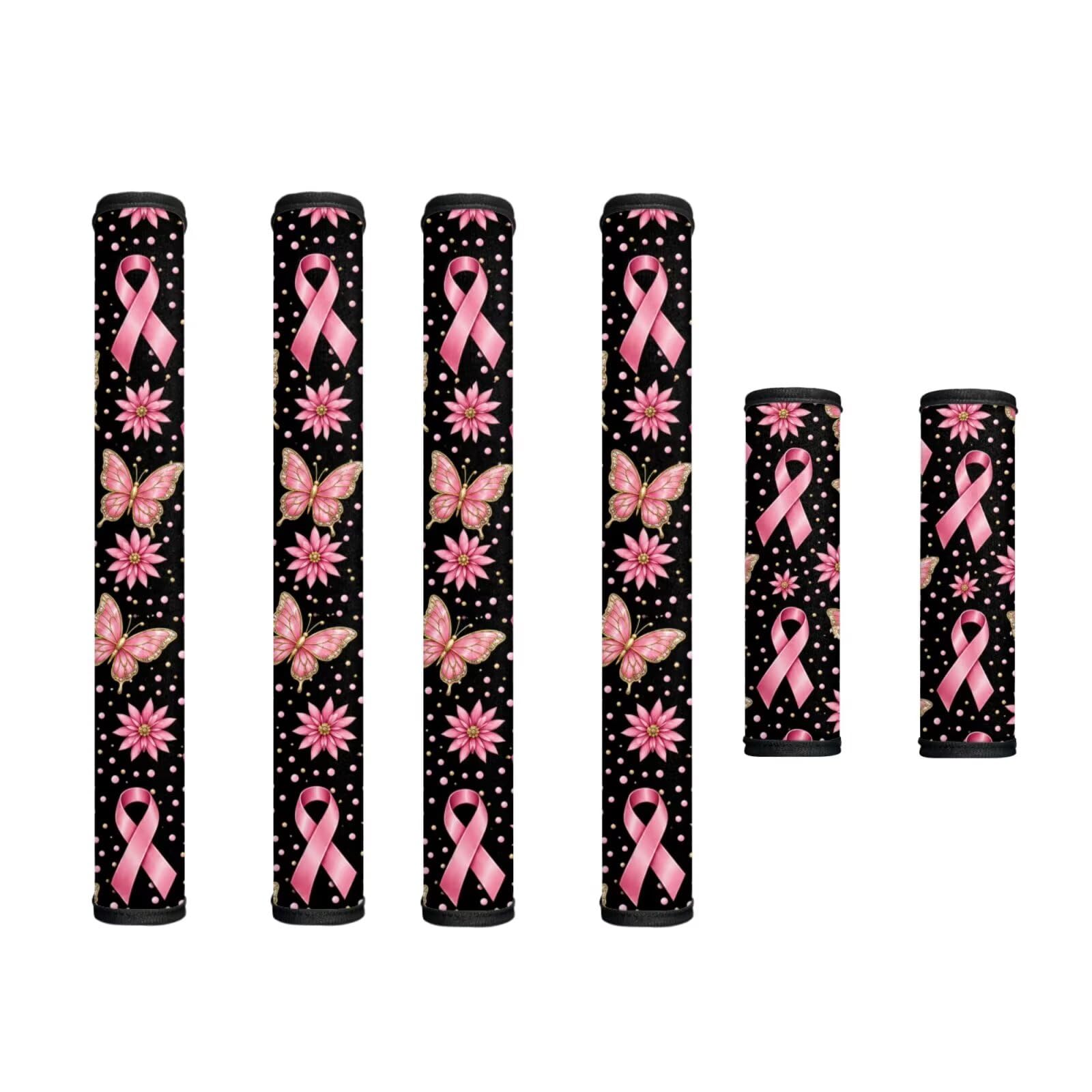 Refrigerator Door Handle Covers Set of 6 Kitchen Electrical Appliance Decor Handles Keep Clean, for Breast Cancer Awareness Home Decor, Pink Ribbon Daisy Butterfly Print