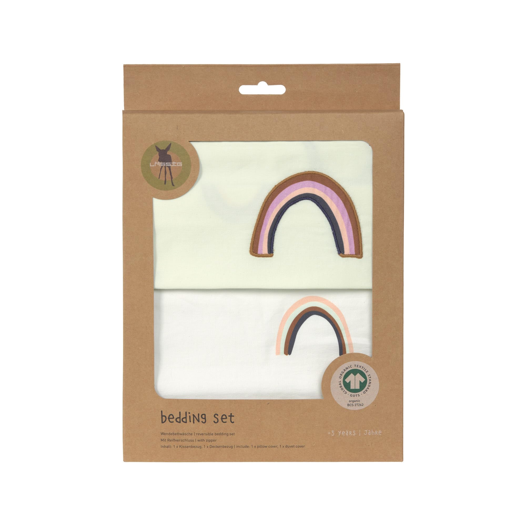 LÄSSIG Juego de Ropa de Cama Infantil de algodón orgánico, Certificado Gots de 2 Piezas, Juego de Cama Rainbow Milky/Menta