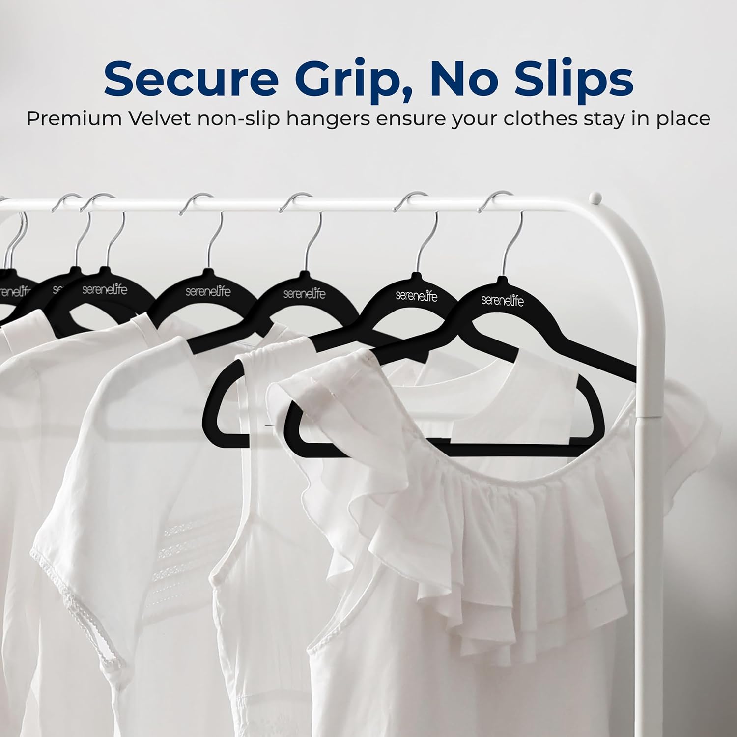 SereneLife Velvet Hangers 100 Pack Black – Slim Non-Slip Clothes Hangers with Chrome 360° Swivel Hook, Durable 10 lbs Capacity, Ultra-Thin Space Saving Hangers for Closet Organization - Image 3