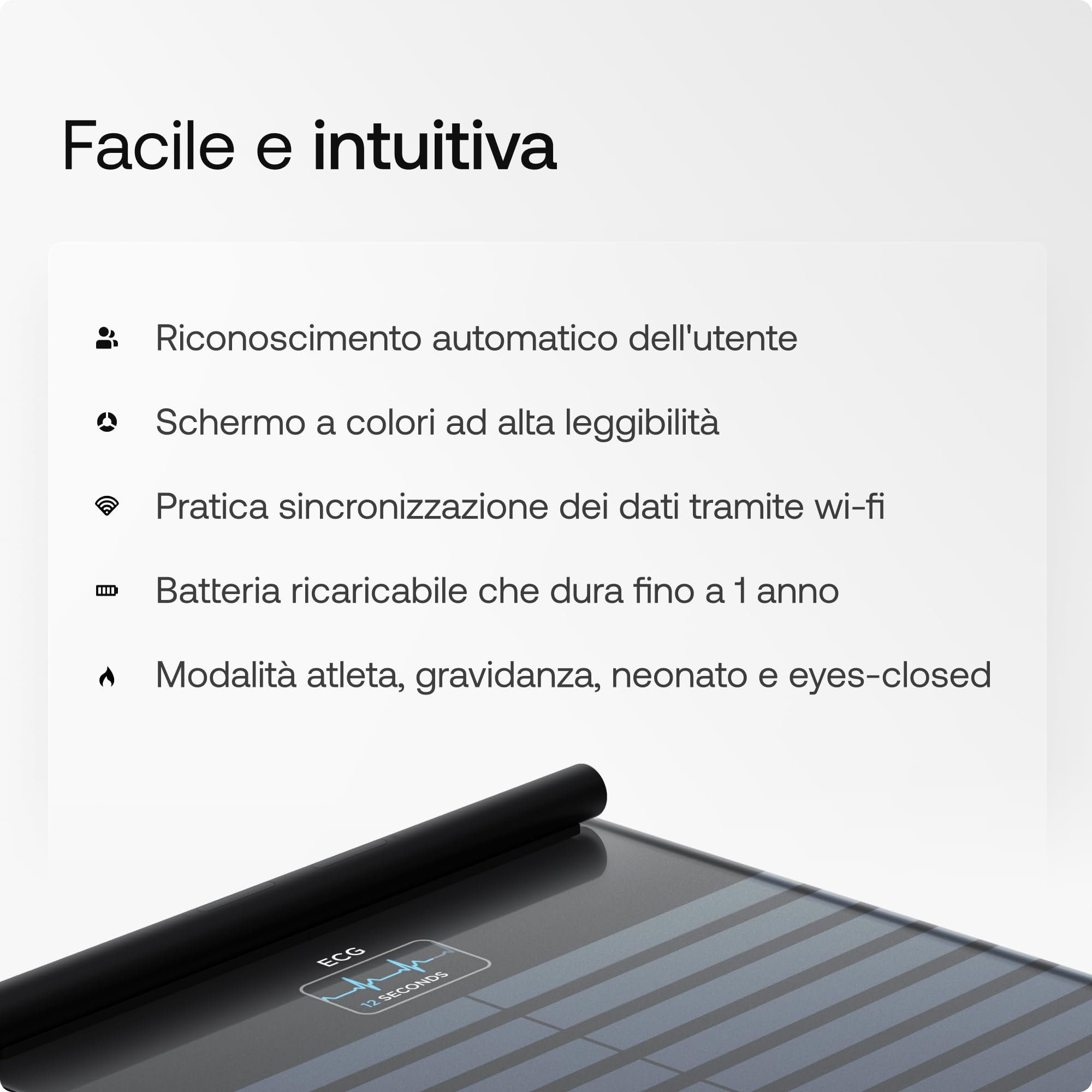 WITHINGS Body Scan - Bilancia WiFi in rete per migliorare la salute, bilance BIA, analisi della composizione corporea, grasso corporeo, massa muscolare, percentuale d'acqua, elettrocardiogramma, nero