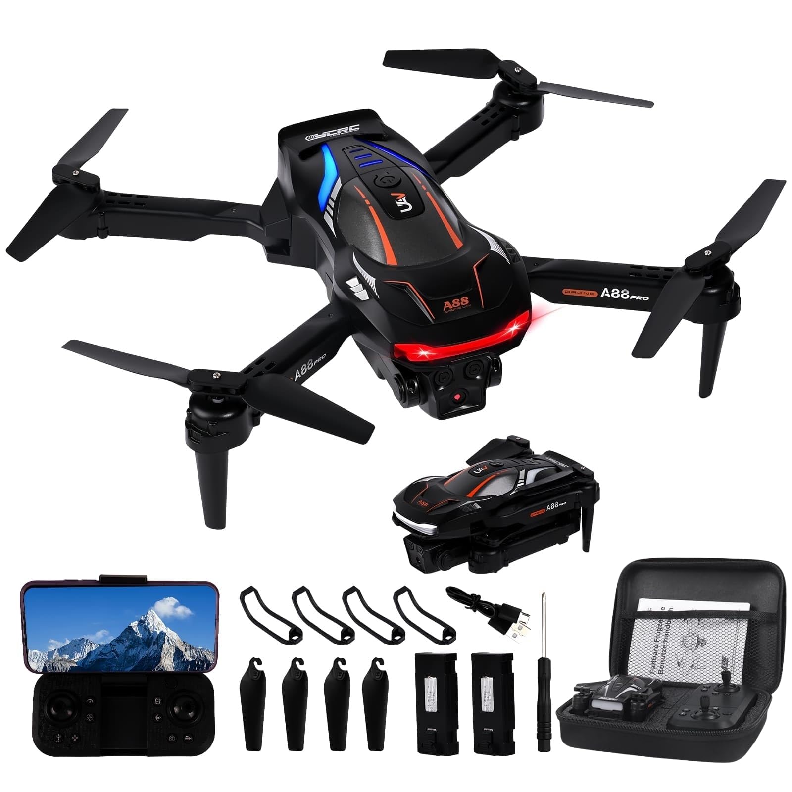 Dron Wi-Fi FPV para Niños y Principiantes, Drone Plegable con Cámara HD & 2 Baterías - Fácil Despegue/Atterrizaje, Giro 360°, Gran Angular 120°, Fotos por Gestos, Follow Me