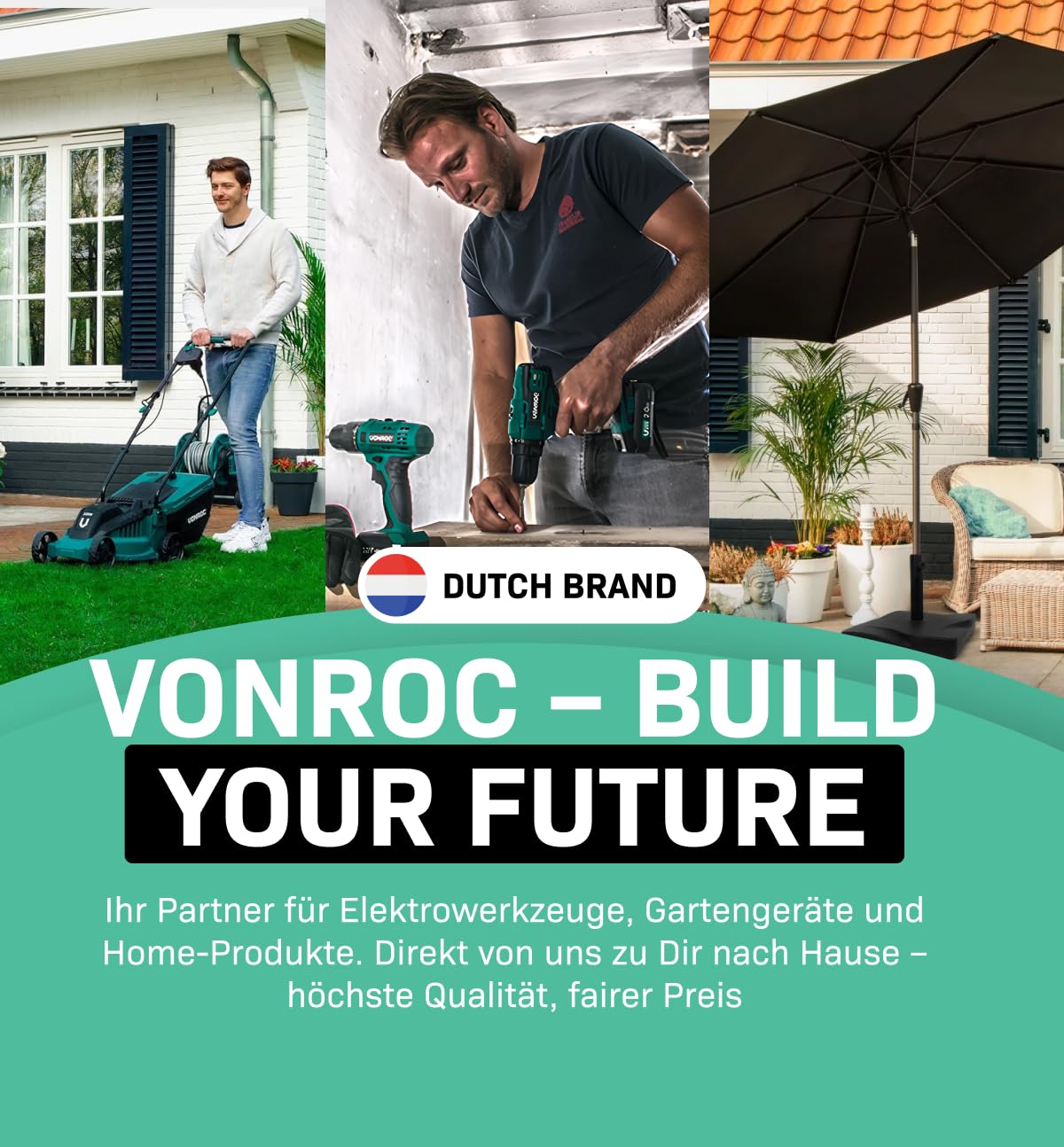 VONROC Sonnenschirm rechteckig 200x300 - Rechteckiger Sonnenschirm für Terasse, Garten, Balkon, Gastro - Knickbar, Kurbel, Wetterfest - Rapallo
