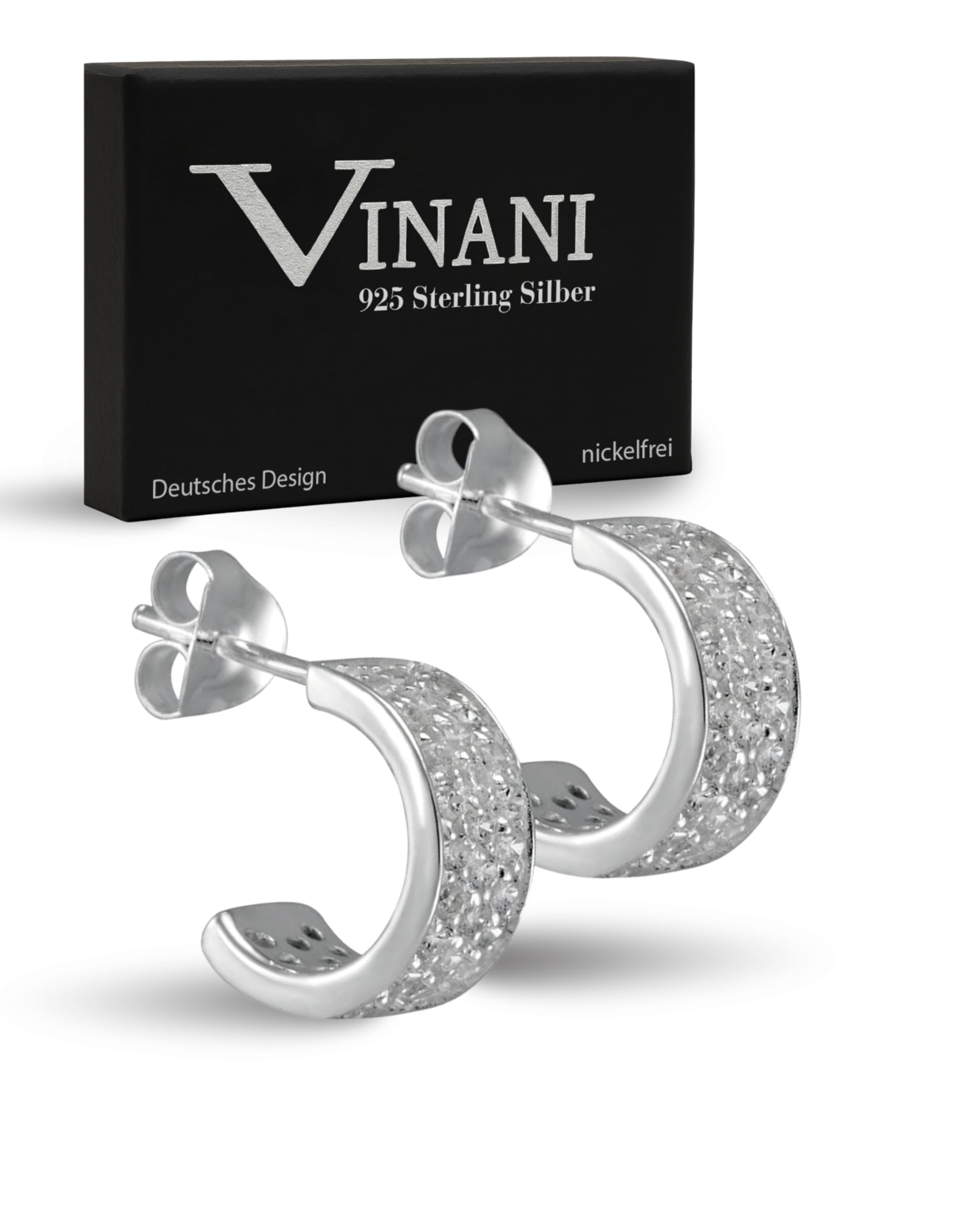 Vinani Ohrstecker Creolen Zirkonia weiß glänzend Sterling Silber 925 Ohrringe CHZ