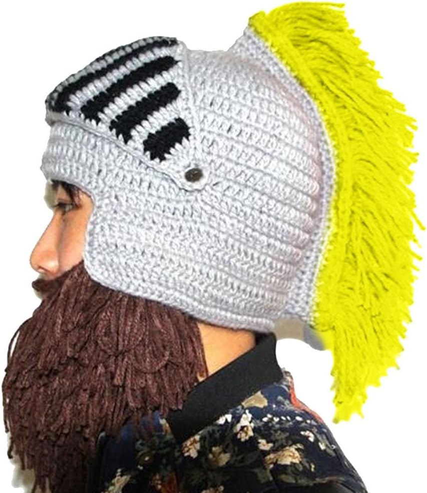 ColourfulTassel Knight Hat Knitted Original Barbarian Beard Mask Beanie