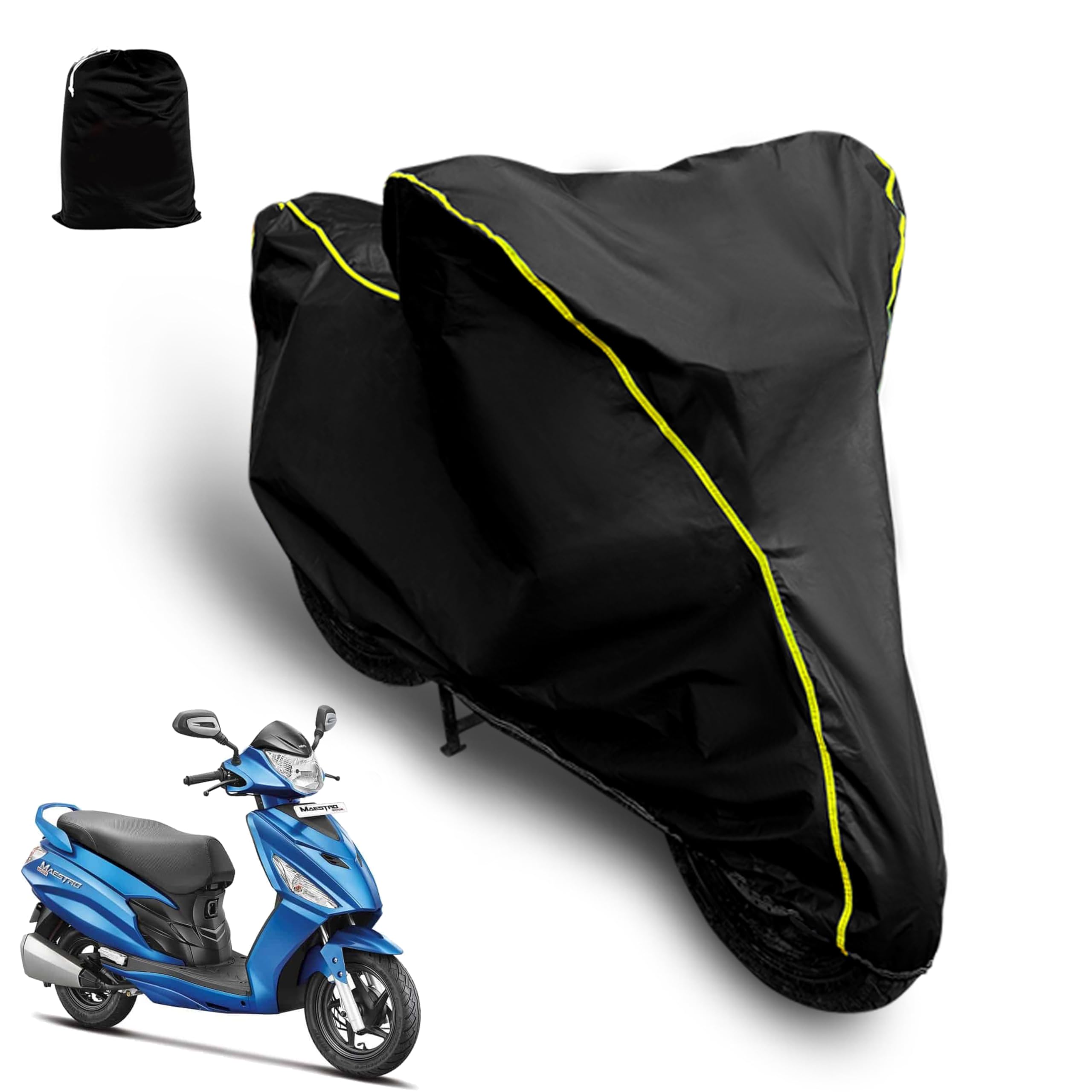 AUTOCOZEN Waterproof Scooty Cover Compatible with Maestro Electric Scooter Cover with All Weather Protection and Triple Stitch, Heavy Buckle with Storage Bage & Black with Yellow Piping-picture-16