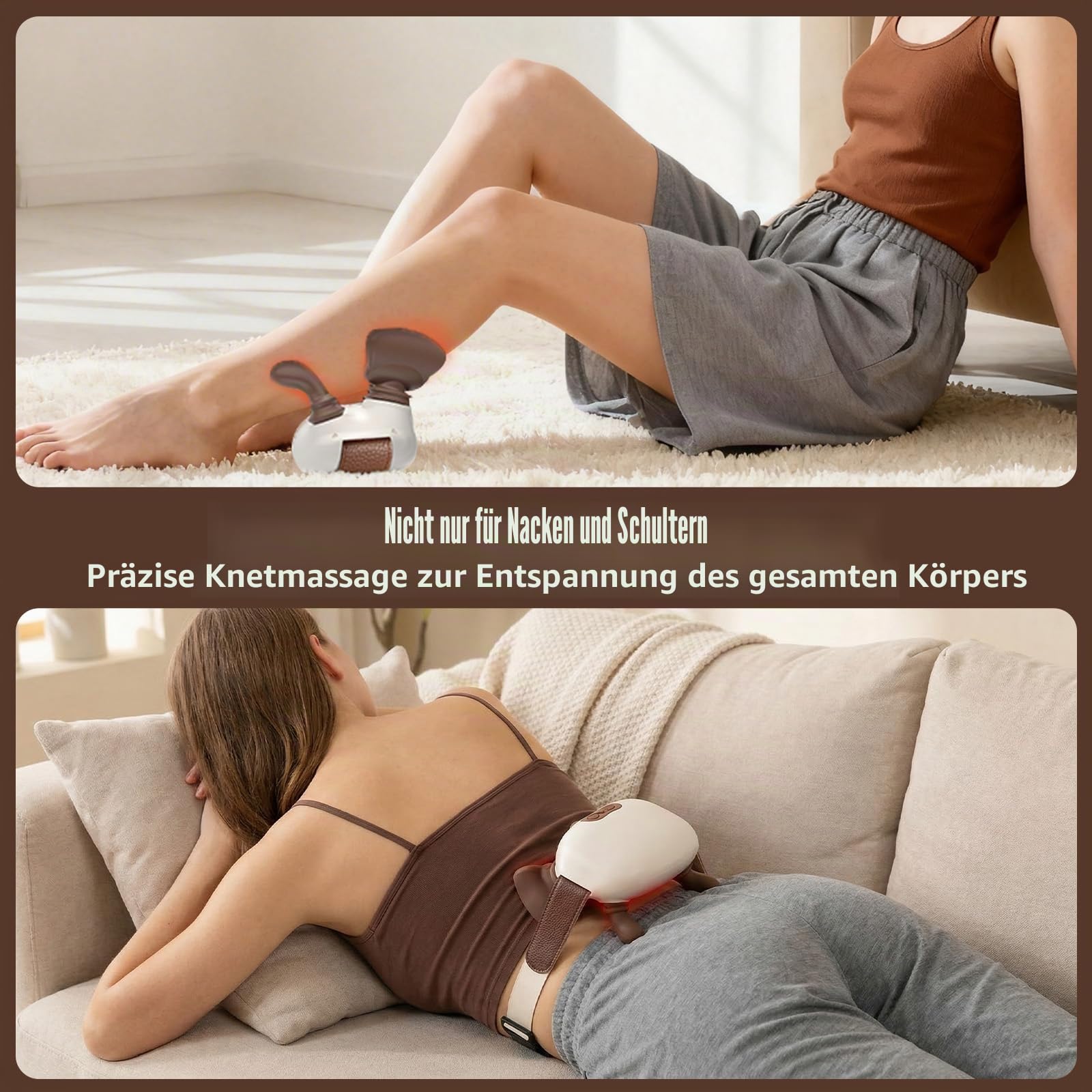 Shiatsu Massagegerät Nacken, 4D Hand Nackenmassagegerät mit Wärme, Kabellos Elektrische Nackenmassagegeräte, 3 Modi & 2 Heizstufen Nackenmassage, Geschenke für Frauen Männer Muttertag
