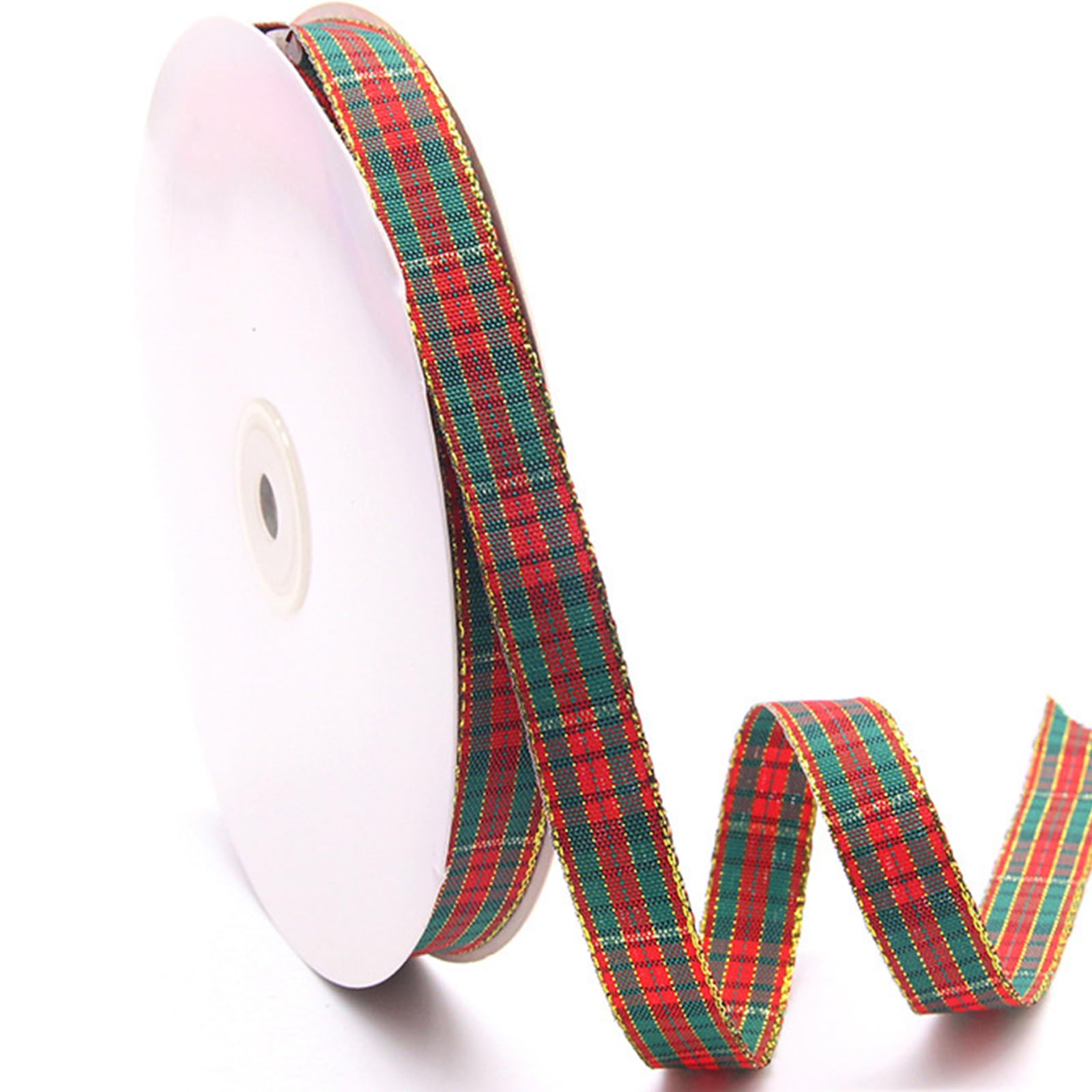 Trovebox Tartan Ribbon 25 Yard x 15MM Red Green Gold Christmas Ribbons Polyester Gold Edge Gingham Ribbon for Gift Wrapping, Crafting (15MM)