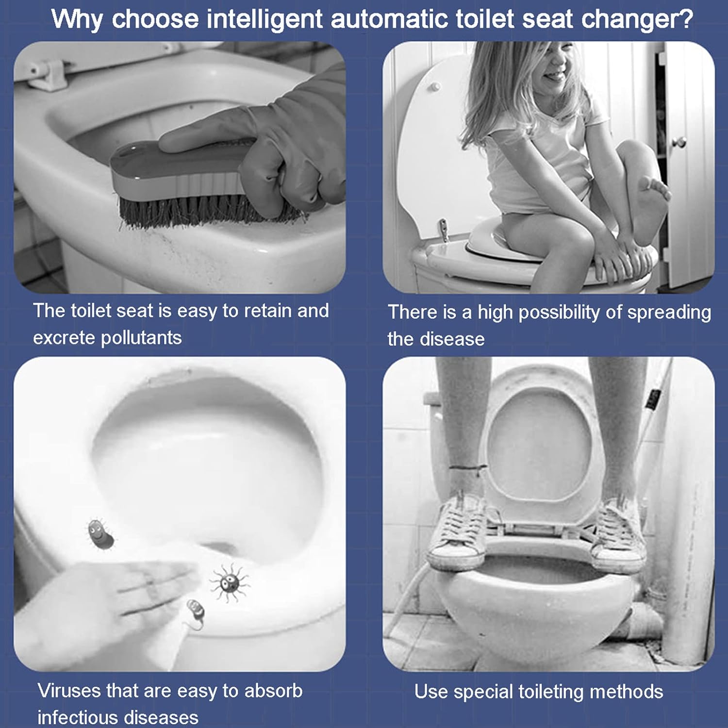 Automatic Toilet Seat Cover, One-Button Replacement, Touch Free, with Disposable Seat Cover Film, Hygienic Toilet Seat Cover for Home & Public Restrooms, Elongated