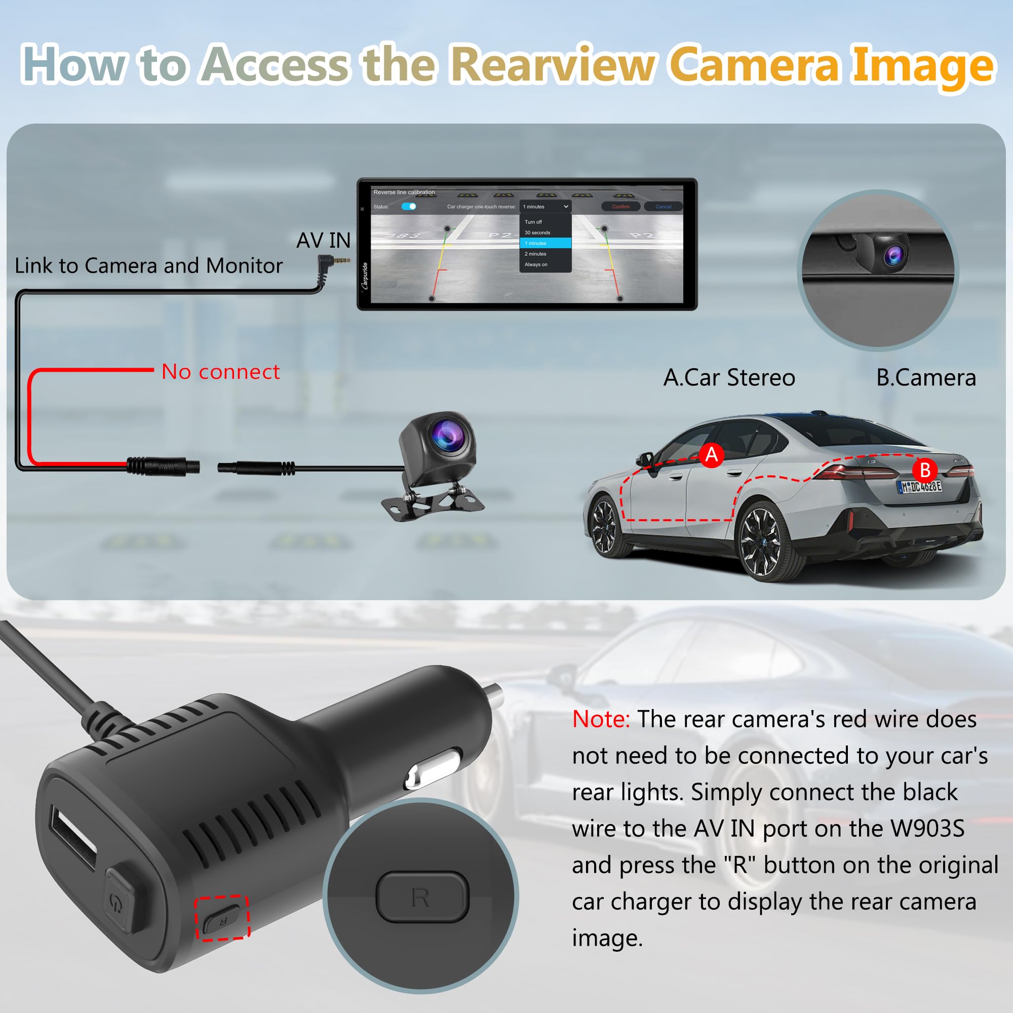 Carpuride W903S przenośny bezprzewodowy Carplay i Android Auto z ekranem IPS Dash Cam-HD, przednia kamera 4K + tylna 1080P + kamera na podczerwień 1080P, nagrywanie w pętli, Bluetooth, GPS