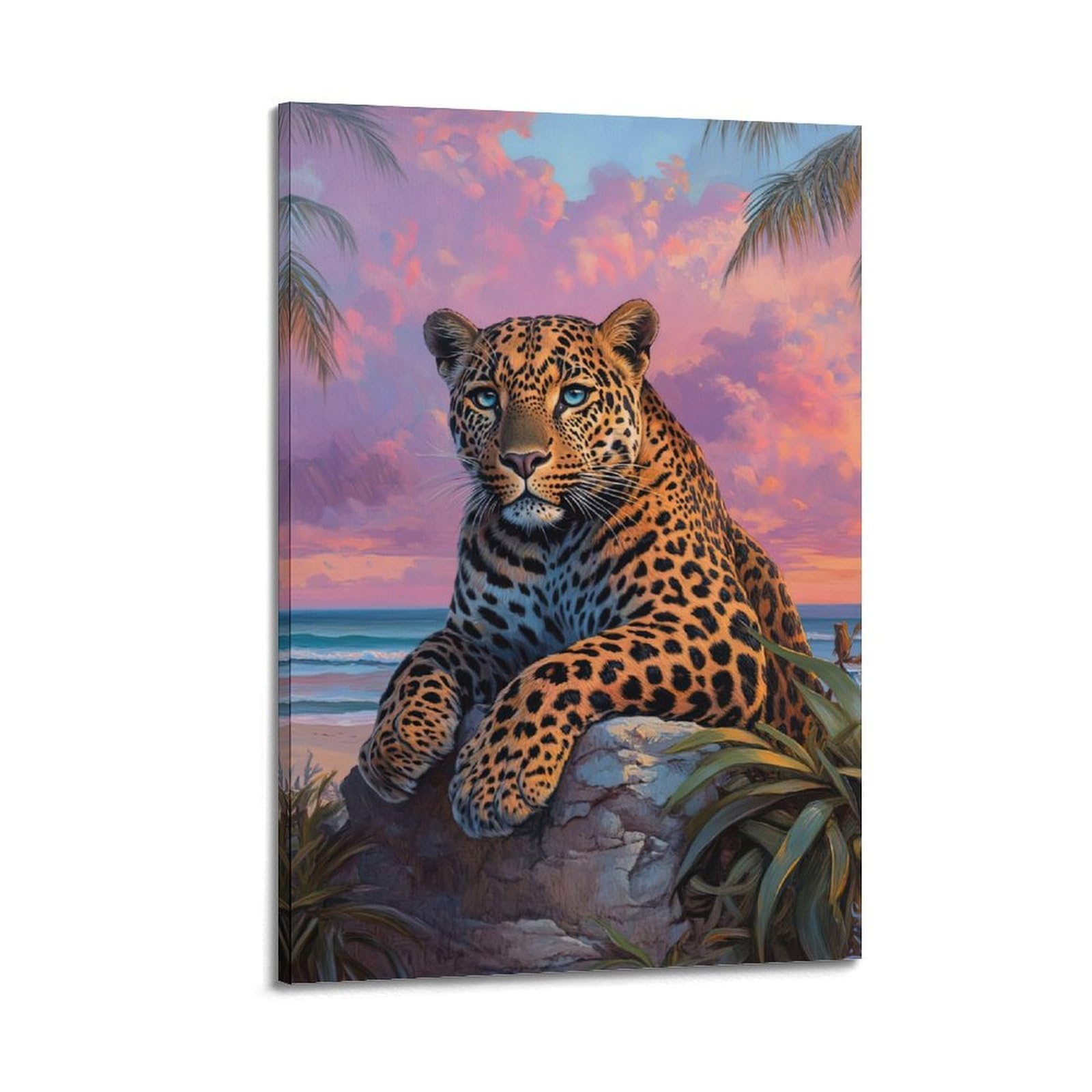 ZSZWHJ Animal Poster Leopard on The Beach Poster Decorative Painting Canvas Wall Posters And Art Picture Print Modern Family Bedroom Decor Posters 20x30inch(50x75cm)