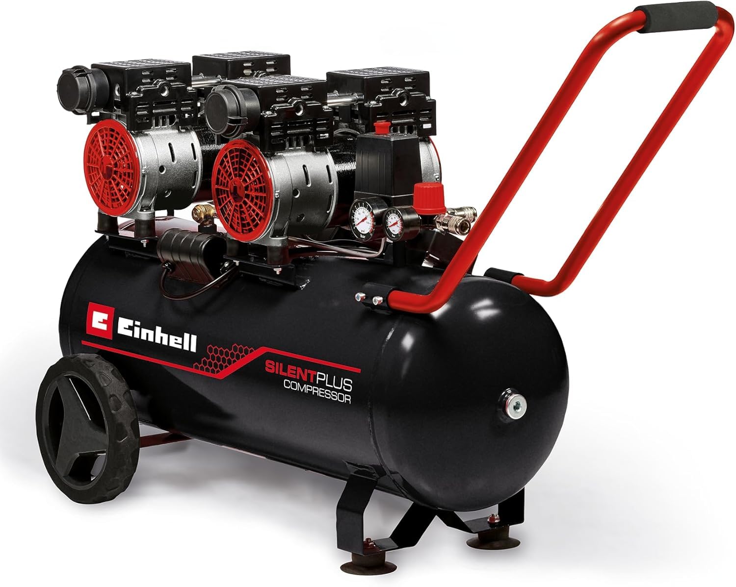 Compressore Einhell TE-AC 270/50 Silent Plus (1500 W, max. 8 bar, serbatoio da 50 l, potenza aspirazione 270 l/min, velocità 1450 min^-1, riduttore pressione, manometro, lubrificato, incl. accessori)