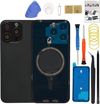15 Pro Max Back Glass Cover Replacement Compatible with iPhone 15 Pro Max 6.7-inch Black Titanium with Pre-Installed Lens, Includes Toolkit, Repair Guide