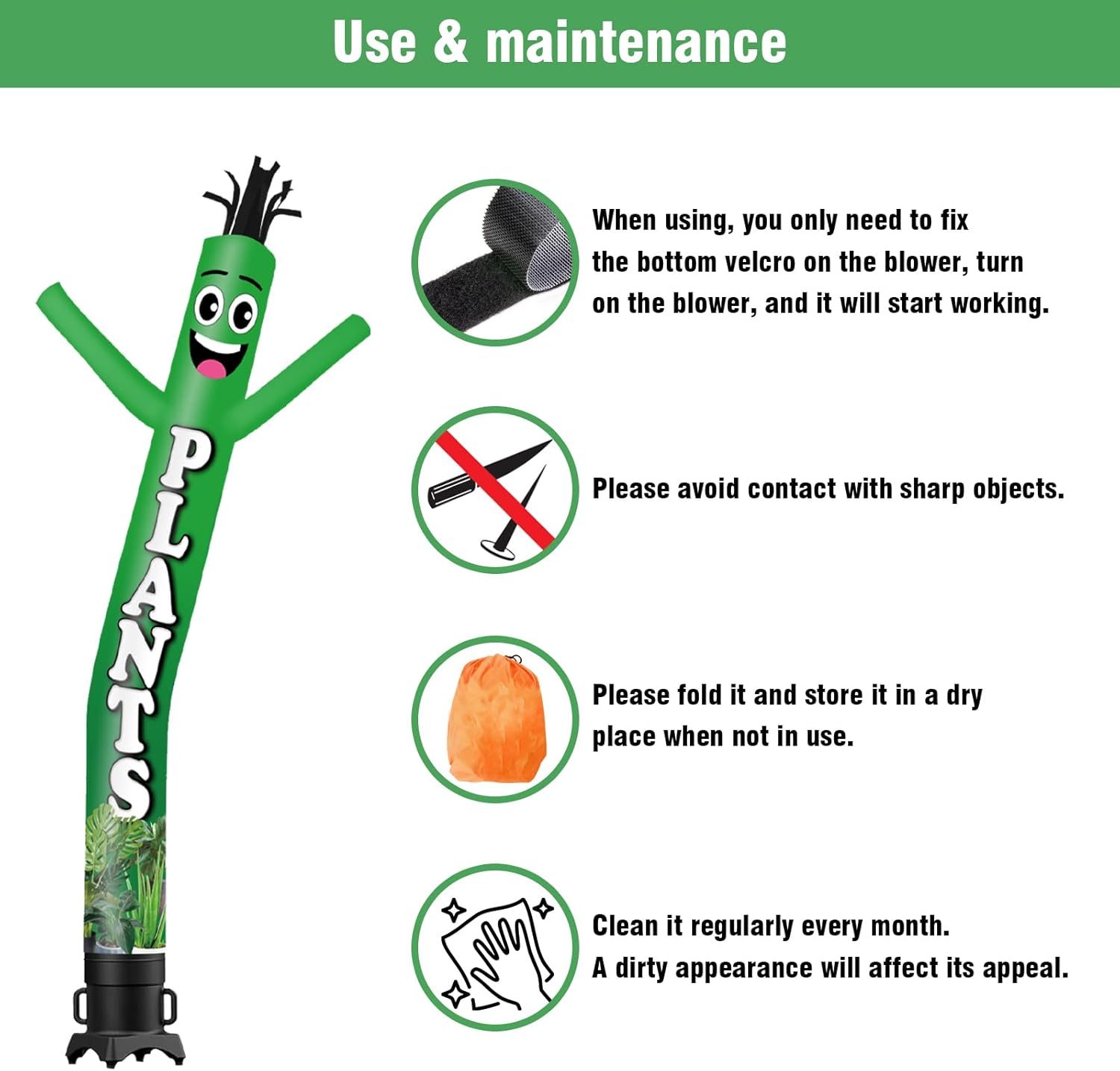 6FT Tall Plants Inflatable Tube Man (9''Diameter) Wacky Wavy Dancing Guy for Outdoor Decoration Advertising Business Promotion (Blower Not Included)