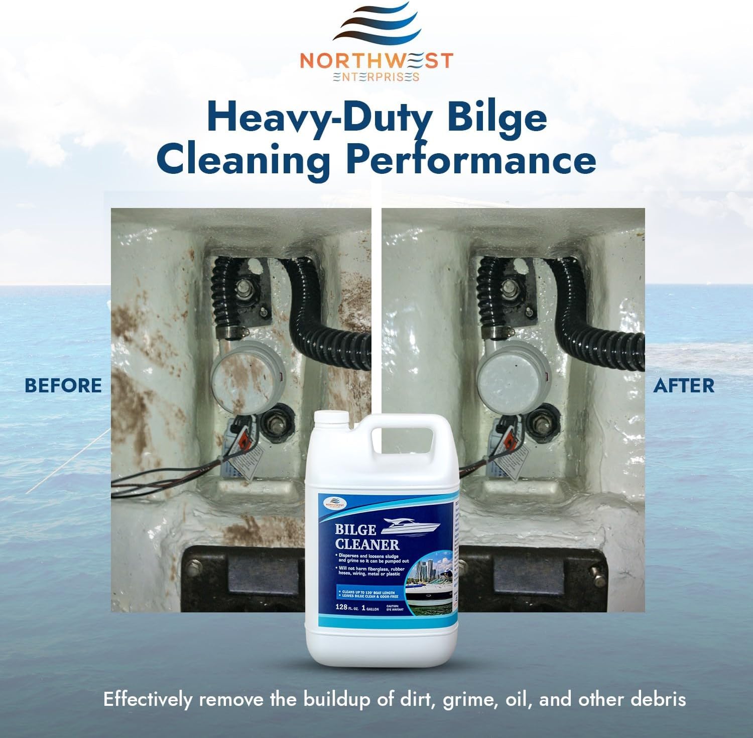 Bilge Cleaner for Boats - Highly Effective Removing Dirt, Grime, Emulsifying Oil, and more. Easy to use, Fast Results (One Gallon)