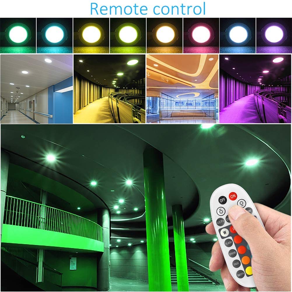 LED 5W LED Iluminación empotrable de 4.6 pulgadas, focos LED de 350LM Multicolor 8700K-6500K RGB regulable + Downlights de control de aplicación blanca cálida / fresca con control remoto - paquete 4