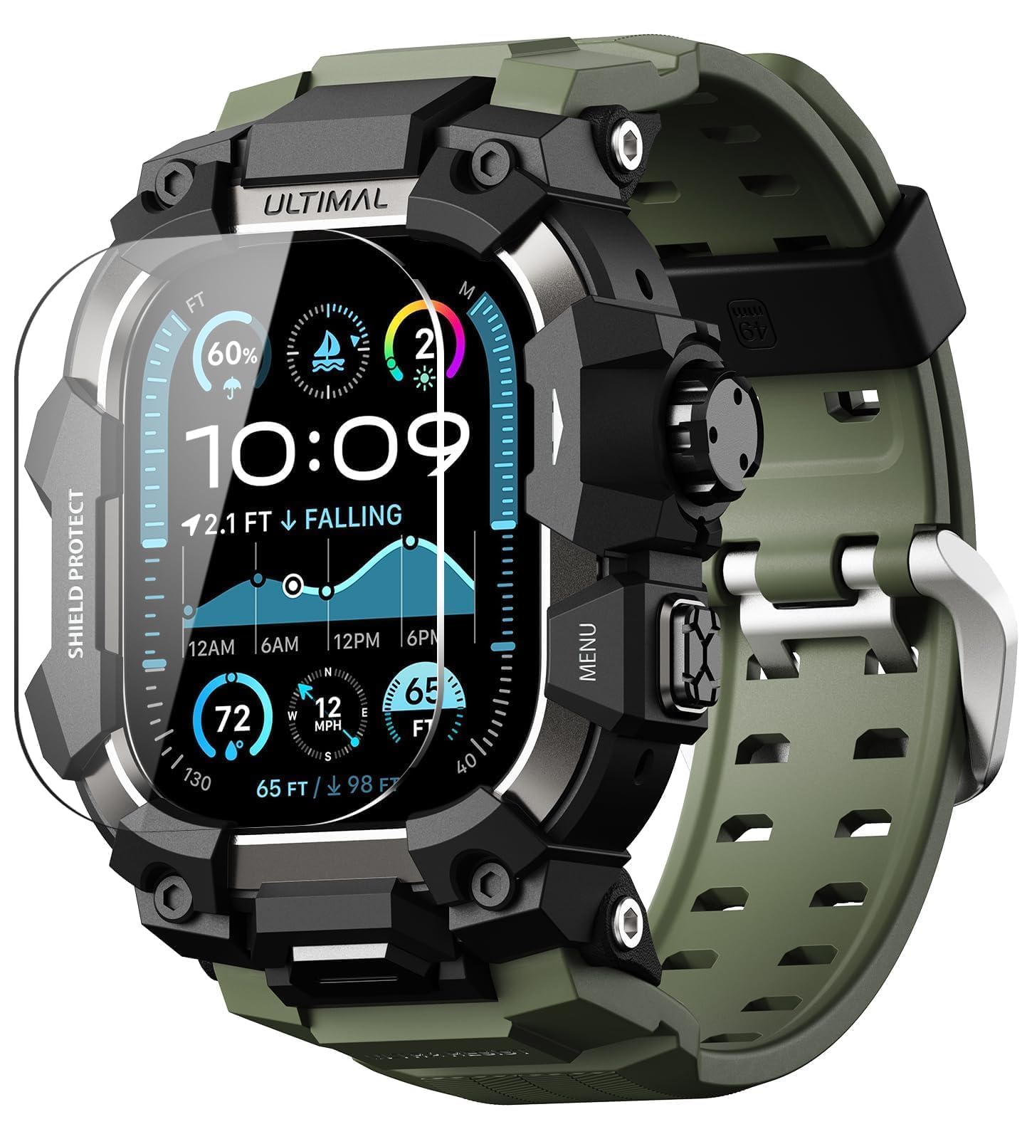 ULTIMAL Robusta custodia con cinturino per Apple Watch da 44 mm e 45 mm, per Apple Watch Serie SE/SE 2a generazione/6/5/4, serie 9/8/7 da 45 mm, custodia antiurto di grado militare per iWatch Tactical