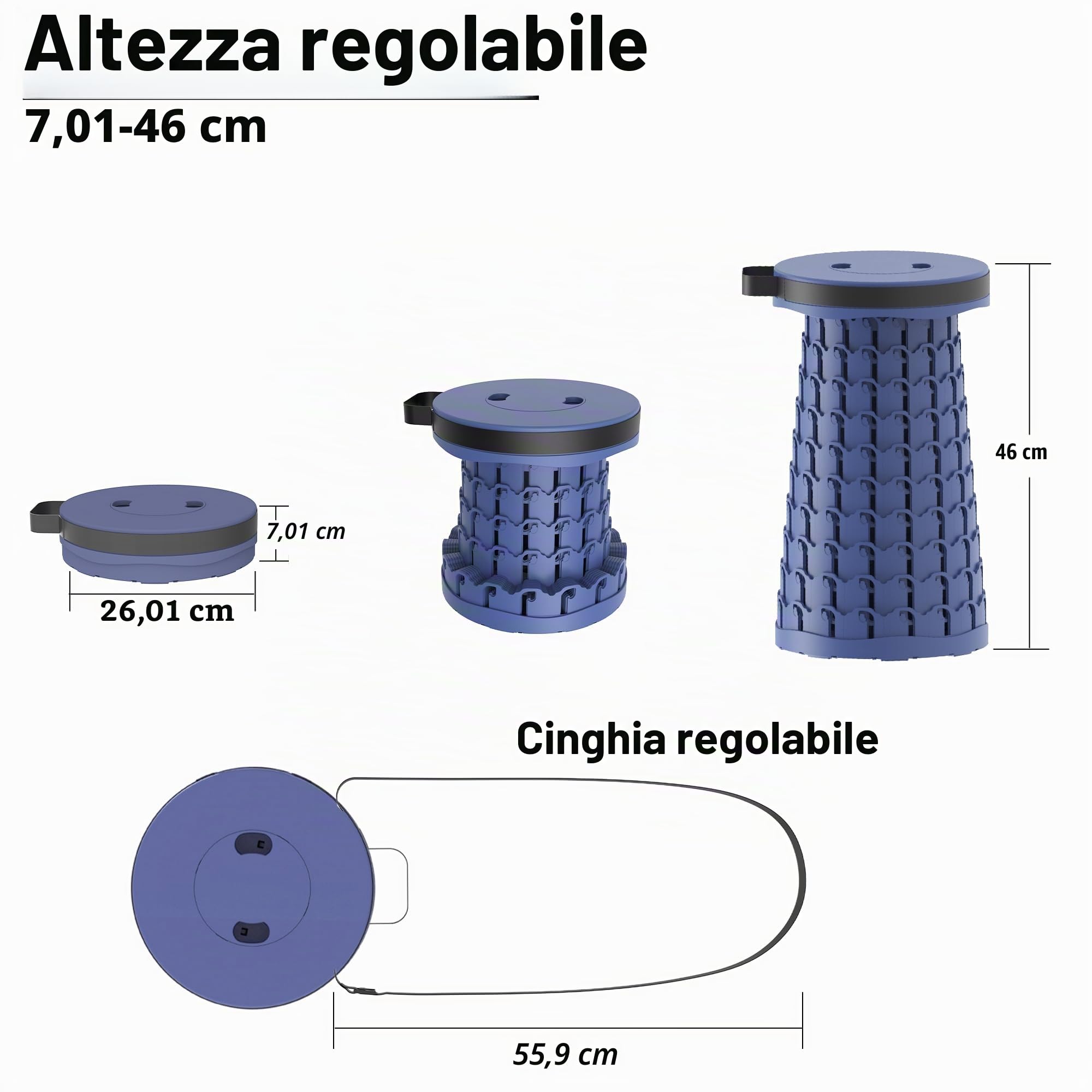 2025 Sgabello Pieghevole Portatile Pieghevole,Pieghevole,Telescopico Retrattile,Sgabello Regolabile per Adulti,per Pesca,BBQ,Giardinaggio,Viaggi, Barbecue,Carico massimo 200 kg con Moschettone