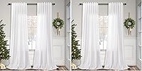 Vista 45 de Cortinas de lino natural semitraslúcidas Pitalk de 36 pulgadas de ancho para sala de estar, juego de 2 paneles con pestaña trasera, cortinas