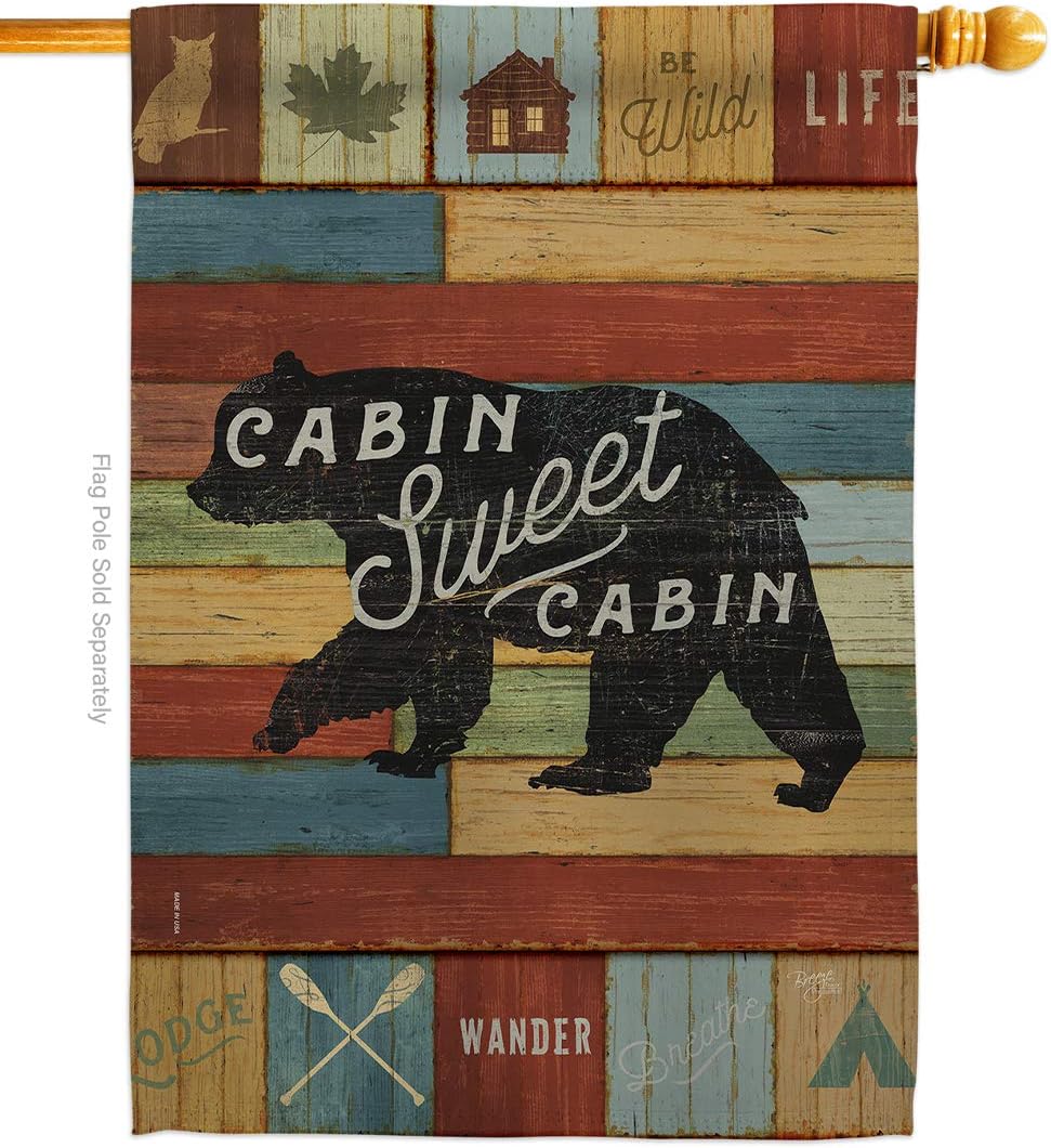 Breeze Decor Lodge Cabin Sweet House Flag Outdoor Rustic Lake Moose Wildlife Adventure Forest Small Decorative Gift Yard Banner Made in USA 28 X 40