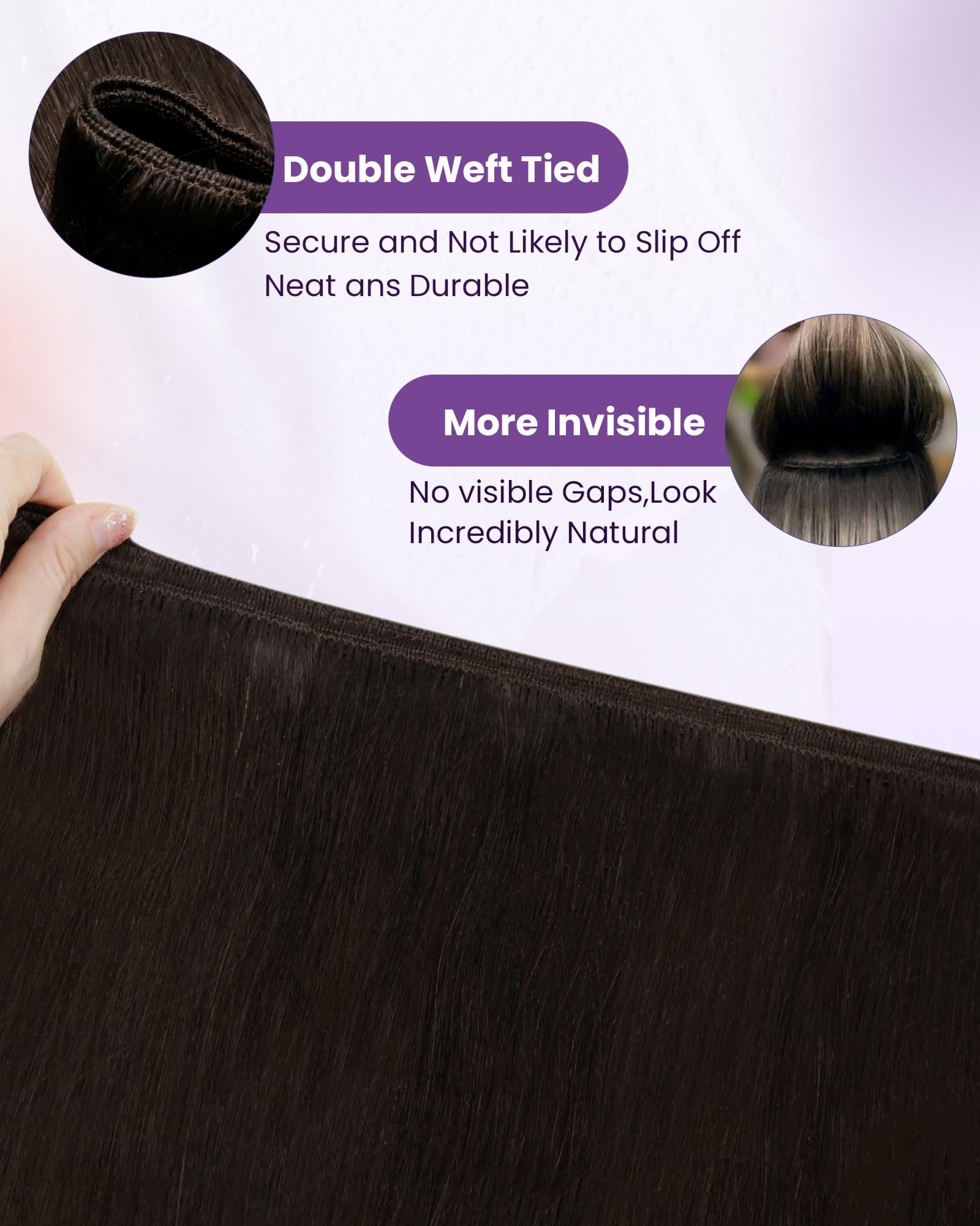 LaaVoo Extension Capelli Veri Tessitura 60cm 120g Marrone Scuro Extension Tessitura Capelli Veri Matassa Extension Capelli Veri Lisci Estensioni Eeali Dei Capelli Umani #2