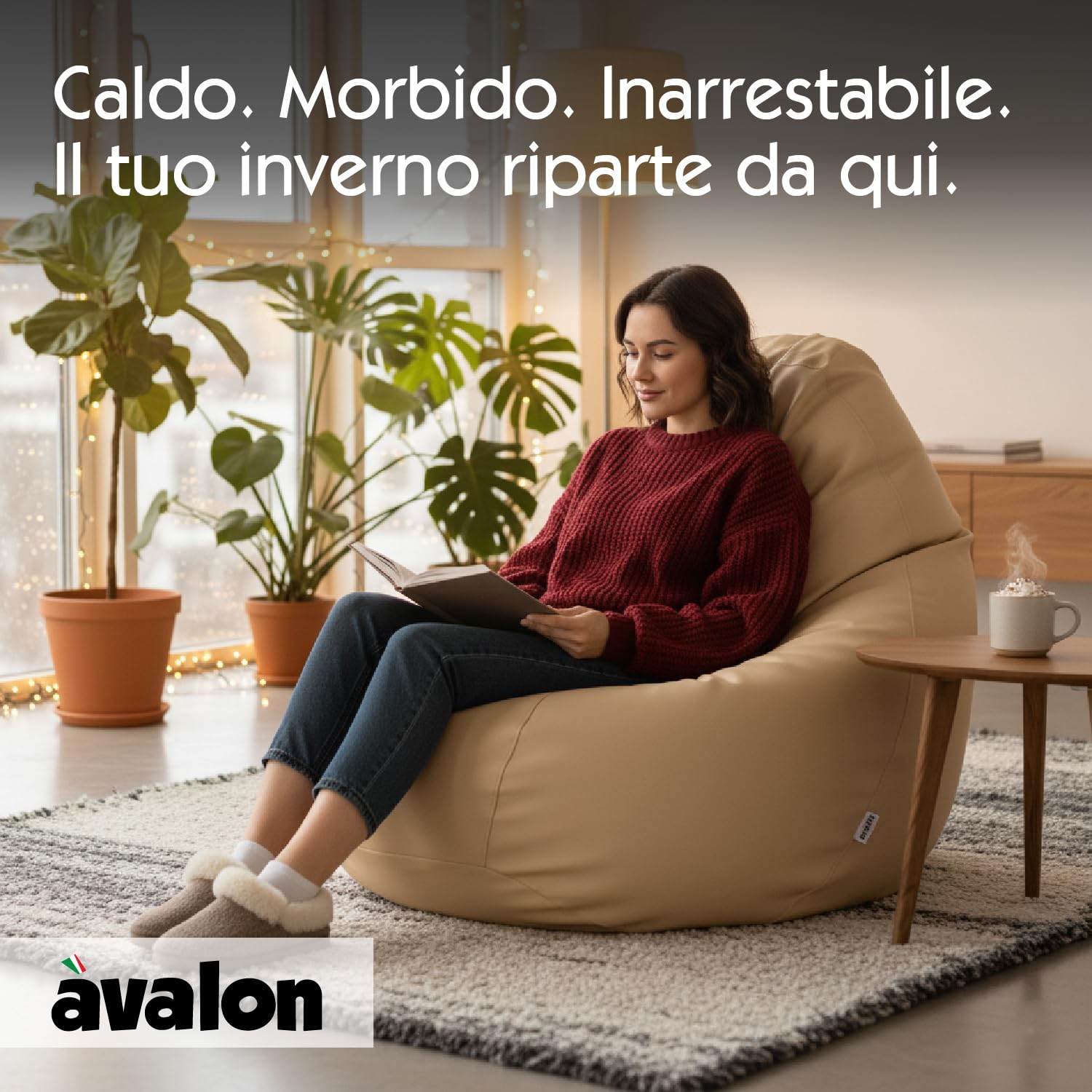 Avalon - Pouf Bambini Jazz in Ecopelle Deluxe Super Resistente, Pouf Sacco di Qualità Sartoriale, Bean Bag per Sedersi Ergonomico, Pouf a Sacco Impermeabile, Made in Italy(56x76cm-Beige)