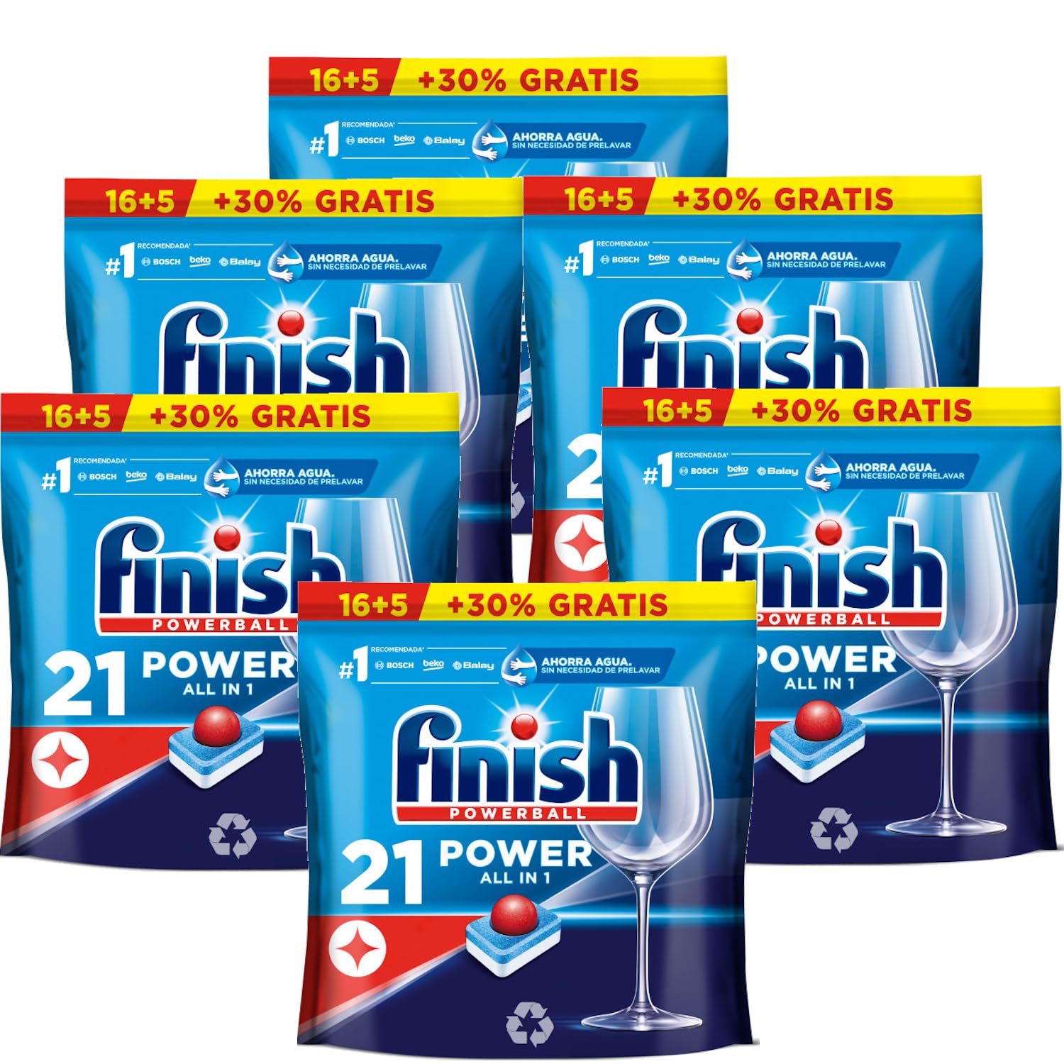 Finish Powerball All in 1 Max - Pastillas para el lavavajillas todo en 1 - formato 21 unidades - 6 pack (126 unidades)