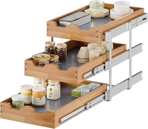 Vista 9 de OCG Organizador de gabinete extraíble de 11 pulgadas de ancho x 21 pulgadas de profundidad, estante deslizante de 2 niveles, cajón extraíble