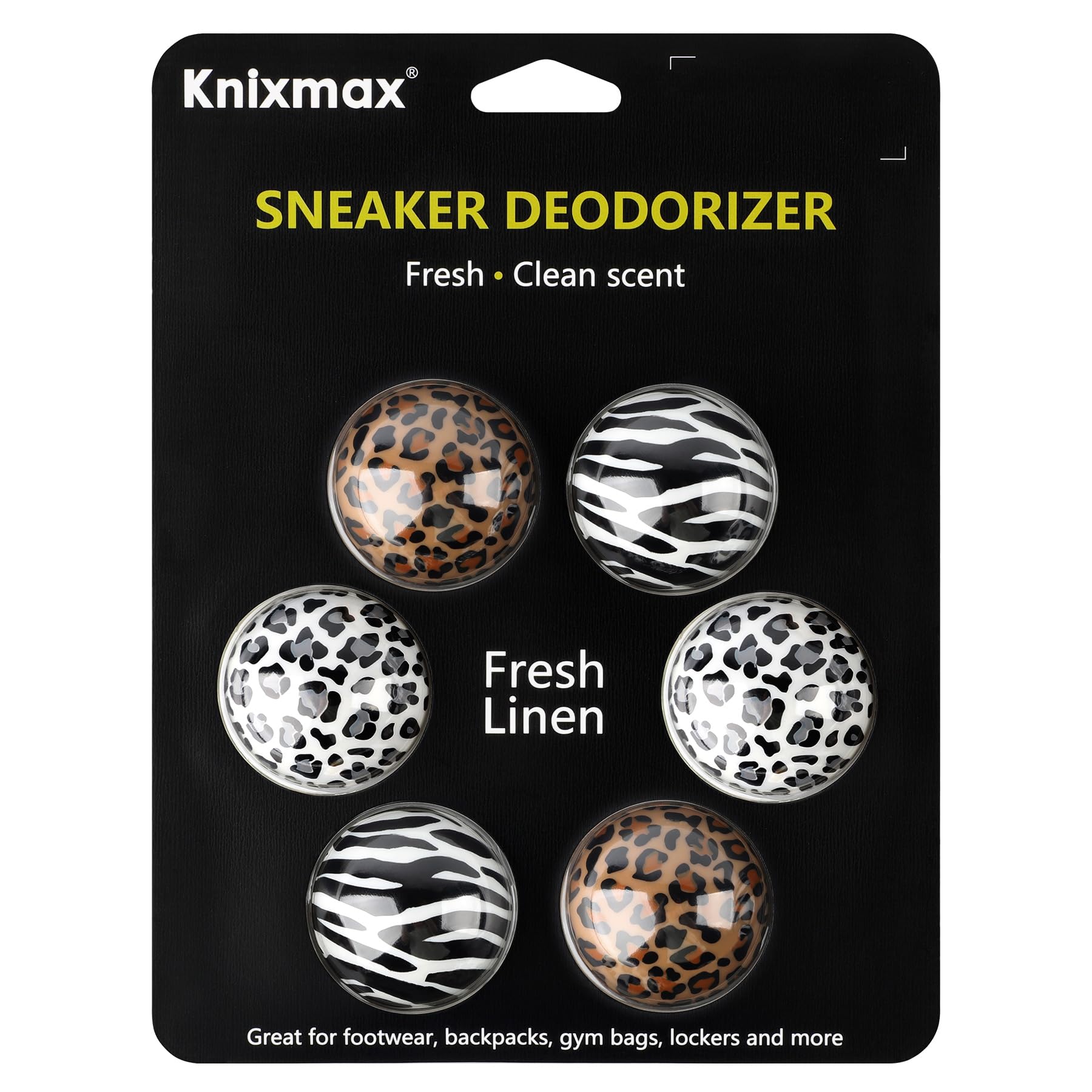 KnixmaxKnixmax Sneaker Deodorizer Balls 6 Packs, Shoe Odor Eaters Deodorant Ball for Gym Bag Locker Closet Car, Long Lasting Odor Eliminator Air Fresheners Fresh Linen Leopard