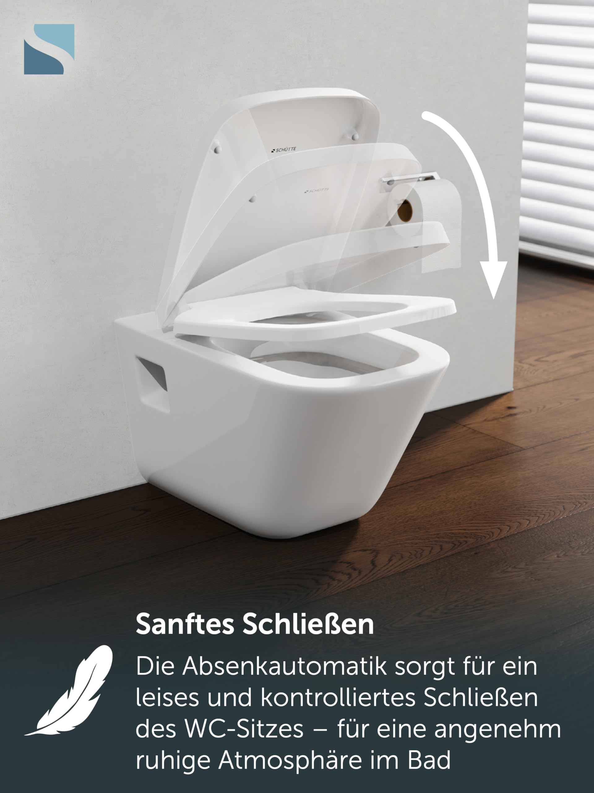 SCHÜTTE WC-Sitz Eckig (E-Form) | Passgenau für Keramag Renova Nr. 1 Plan | 5 Jahre Garantie & 250 kg Belastbar | Duroplast Toilettendeckel mit Absenkautomatik & Schnellverschluss | Weiß