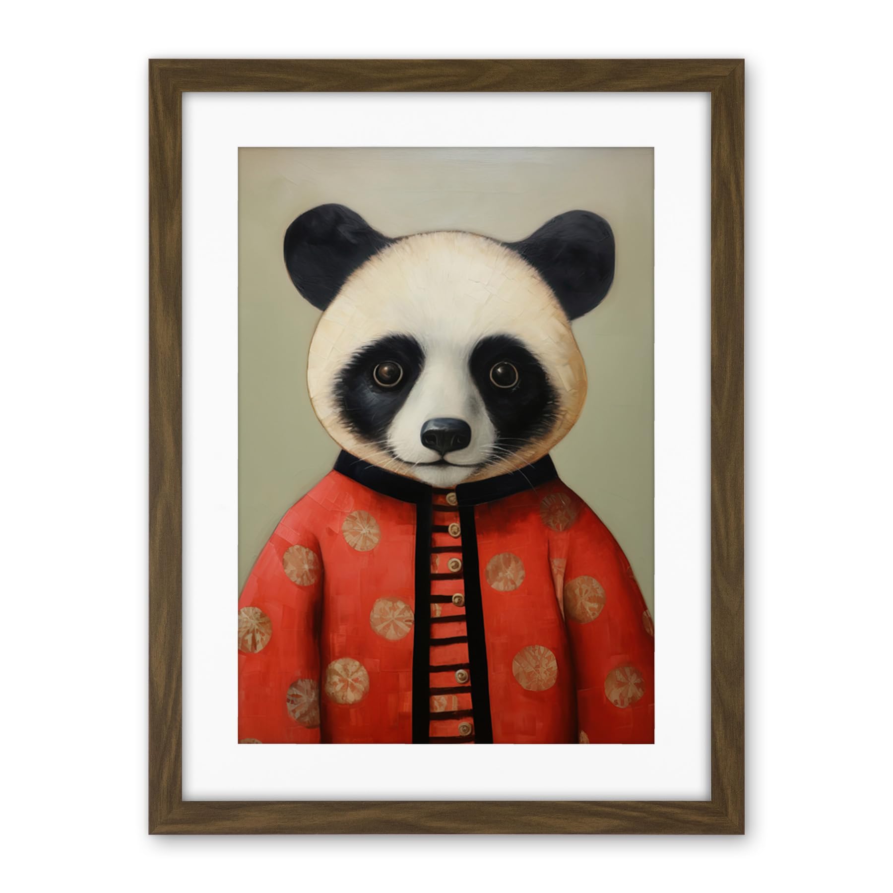 Artery8 Panda Cub in Chinese Uniform Fun Kids Bedroom Artwork Framed Wall Art Print 18X24 Inch