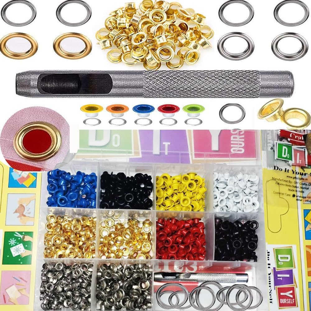 DIY Craft Silver Eyelets Washer Kit 1/4 Inch Grommet Tool Kit with Leather Hole Punch, 500 Grommets in Gold and Silver for Leather, Shoes, Fabric, Belts 3