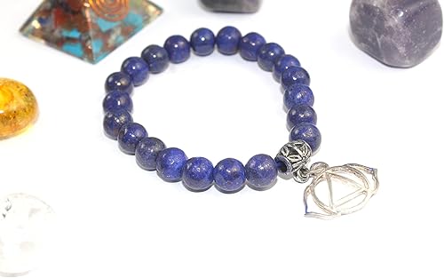 Miniatura 7 de HiJet Hermosa pulsera elástica de cuentas redondas de lapislázuli con cuentas redondas de 8 pulgadas de largo, equilibrio de energía positiva,
