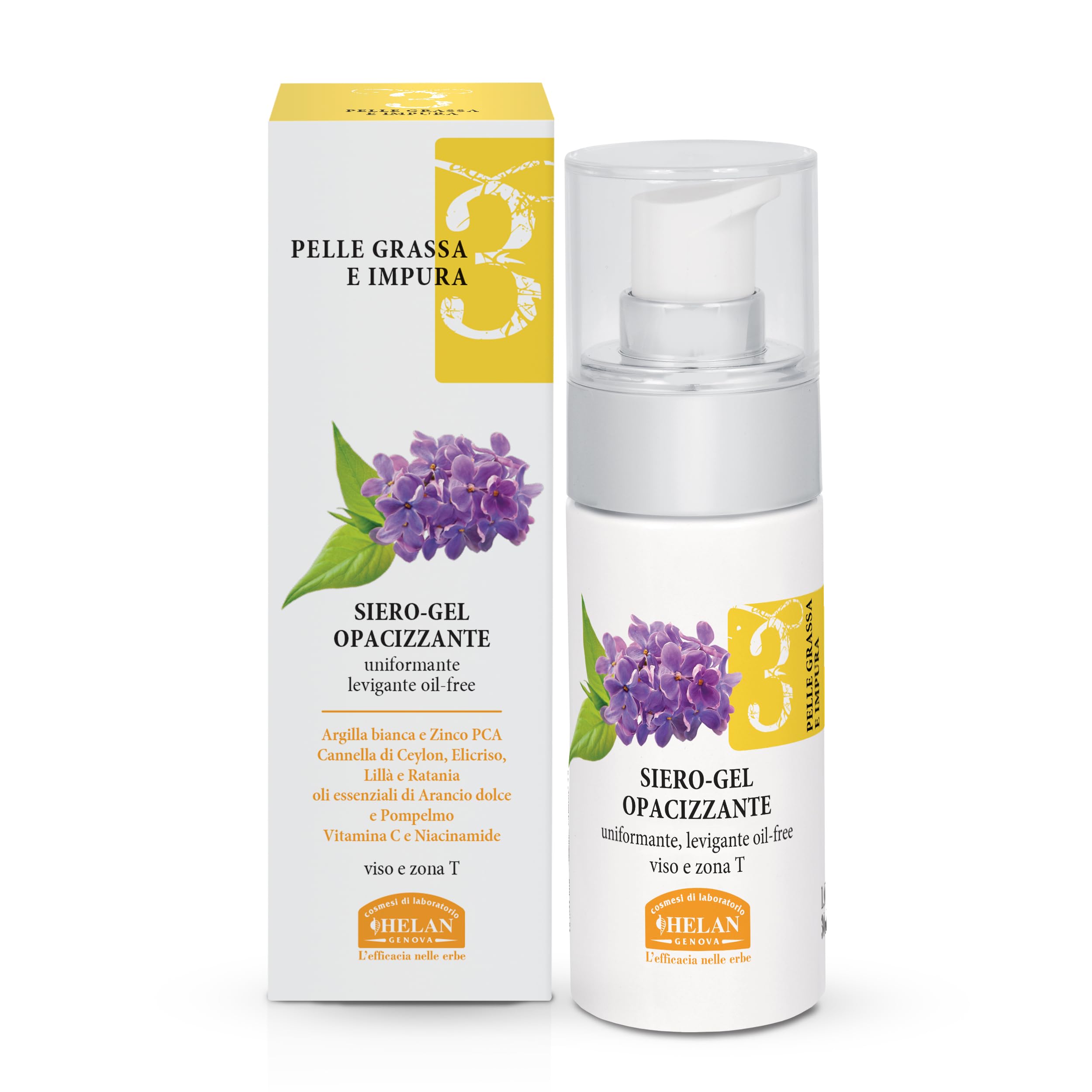Helan Linea Viso 3 – Face Serum Mattifying and Smoothing for Oily and Impure Skin, with Niacinamide, White Clay, Zinc, Cinnamon and Helichrysum - Face Skincare Products, Made in Italy, 30 ml