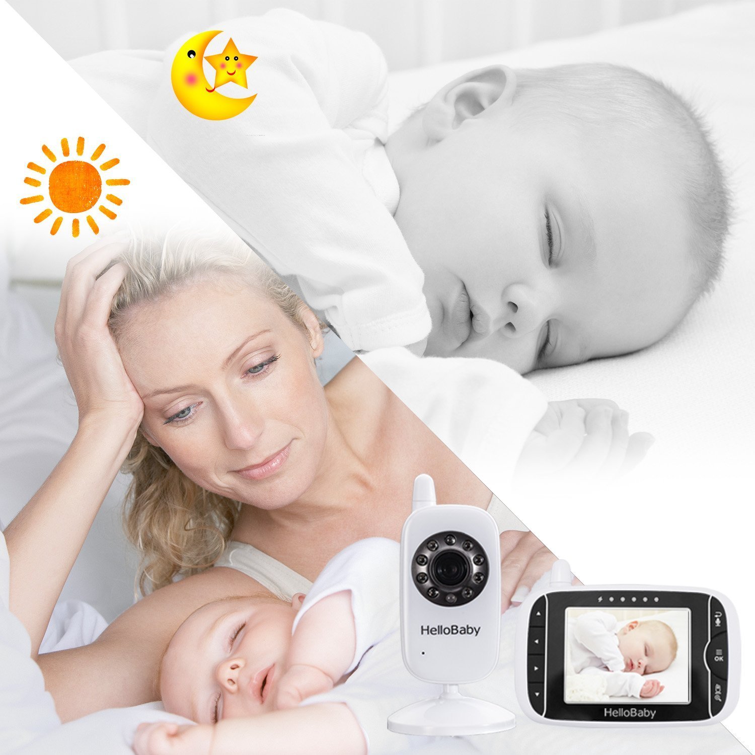 HelloBaby Baby Monitor, HB32 Visione Notturna Monitoraggio della Temperatura e 2 vie Citofono Sistema, Solo Movimento (HB32)