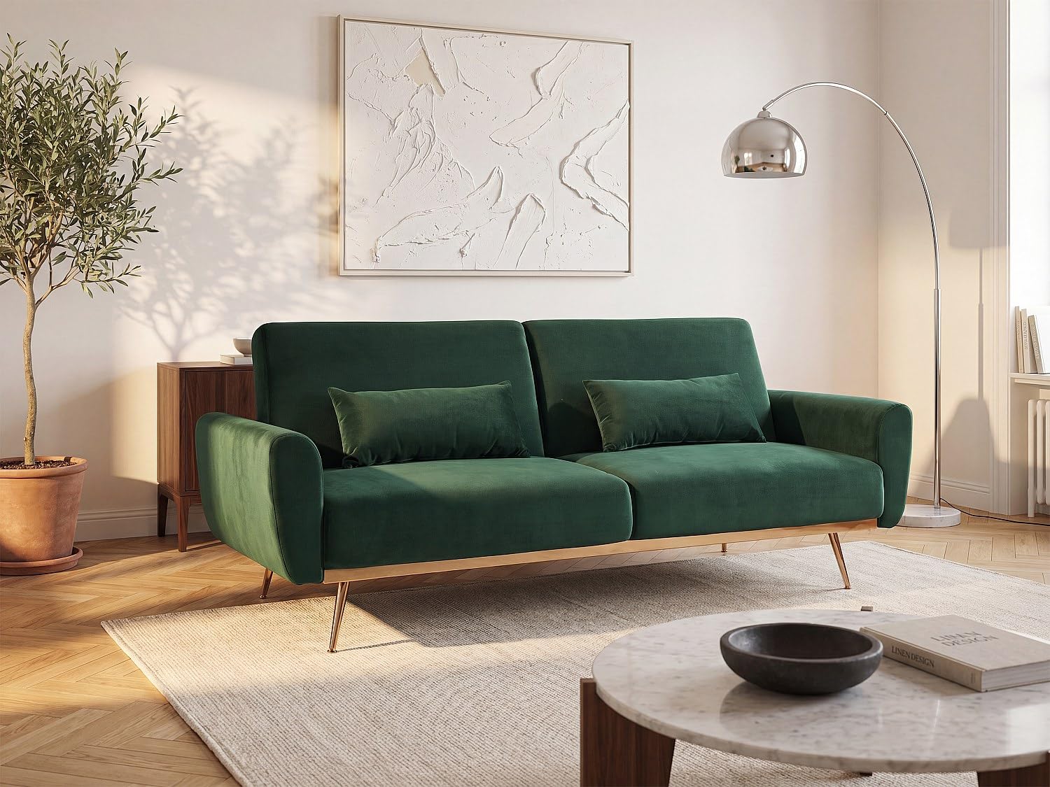 Vente-unique - Sofá Cama 3 plazas Launei - Terciopelo - Verde Pino