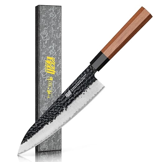 FINDKING Dynasty Series Japanese Chef Knife, Professional Kitchen Knife, 9Cr18MoV High Carbon Steel Blade, African Rosewood Octagonal Handle, Sharp, for Meat Cutting, 8 Inches