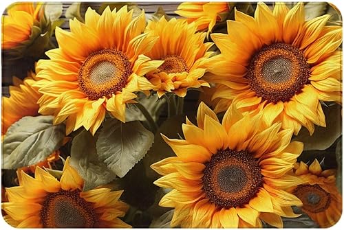 Tapete de bienvenida duradero con estampado de girasoles y plantas, para interiores y exteriores, absorbente, resistente a la suciedad y la entrada,