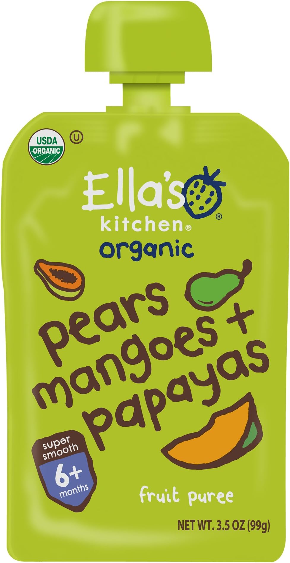 Ella's Kitchen Organic 6+ Months Baby Food, Pears Mangoes and Papayas, 3.5 oz. Pouch (Pack of 6)