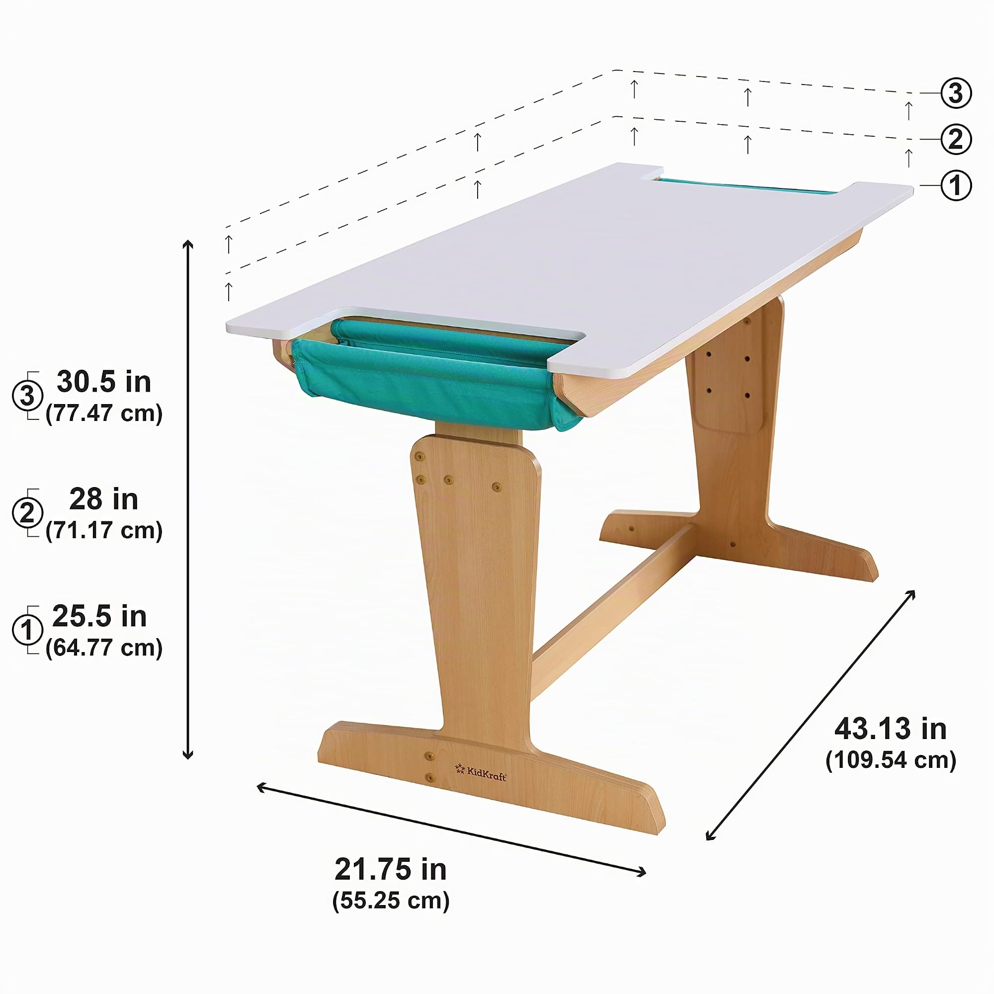 KidKraft Scrivania e Sedia in Legno Regolabile in Altezza per Bambini, Scrivania con Portaoggetti, Mobili per Camera da Letto e Sala Giochi per Bambini, 20307