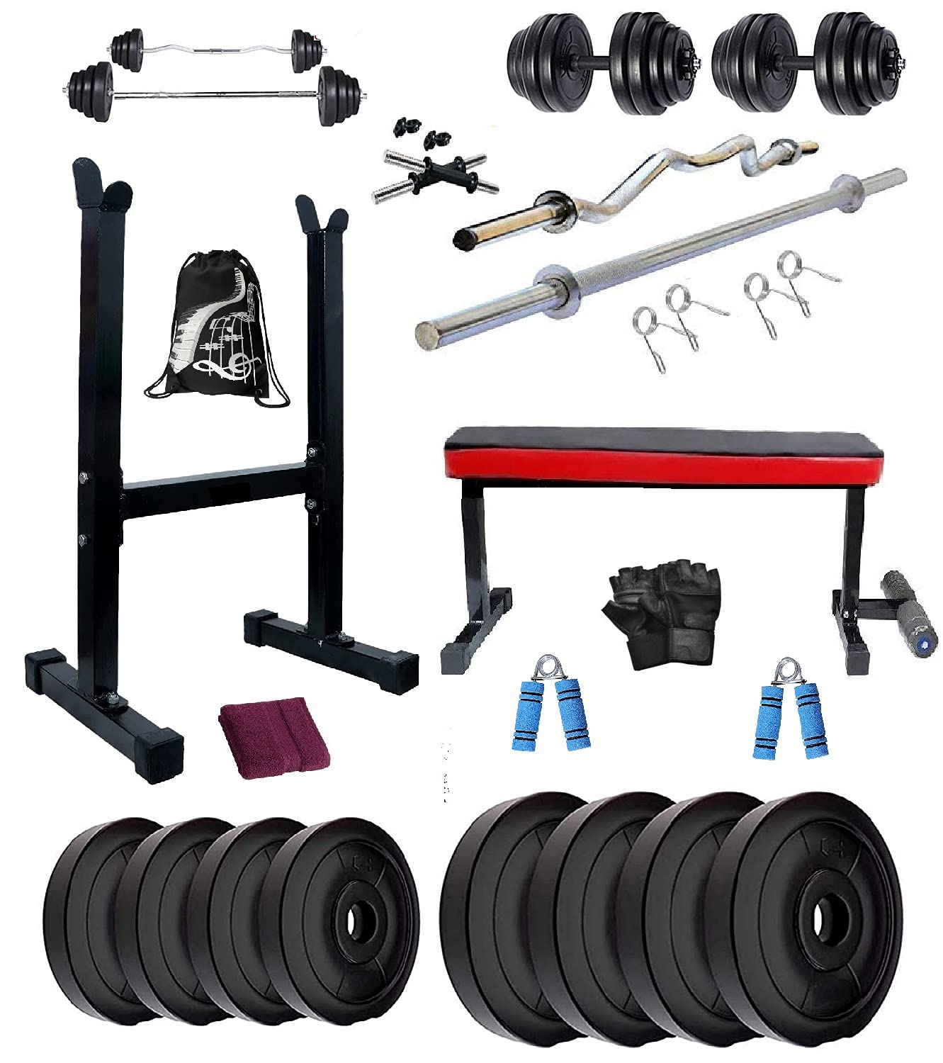 Bodyfit Weight Lifting Flat Leg Dual Bench+ Biceps Stand Combo, (20Kg-100Kg) Weight Plates, Rods for Home Gym Set Body Strength Training n Abdominal Workout, Exercise Set. (20 Kg Combo Set) (B09GMB932M) Amazon Price History, Amazon Price Tracker