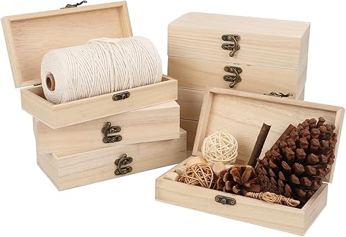 CYEAH Paquete de 8 cajas de madera sin terminar para manualidades, caja de madera pequeña de 8 x 4 x 2 pulgadas para almacenamiento, caja de madera