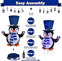 Vista 7 de Pingüino iluminado para decoración de Navidad al aire libre, pingüino emergente para decoración al aire libre, 60 luces preiluminadas, decoraciones