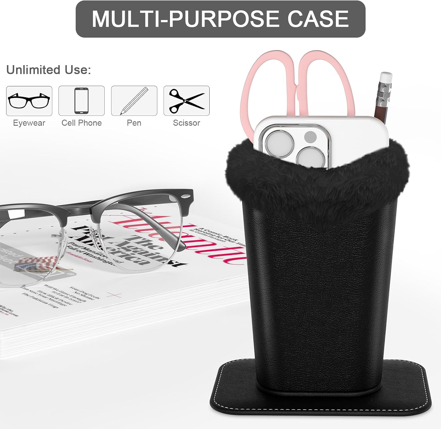 Eyeglasses Holder,Plush Lined PU Leather Pattern Stand Case with Magnetic Base,Unisex for Women Men image 5