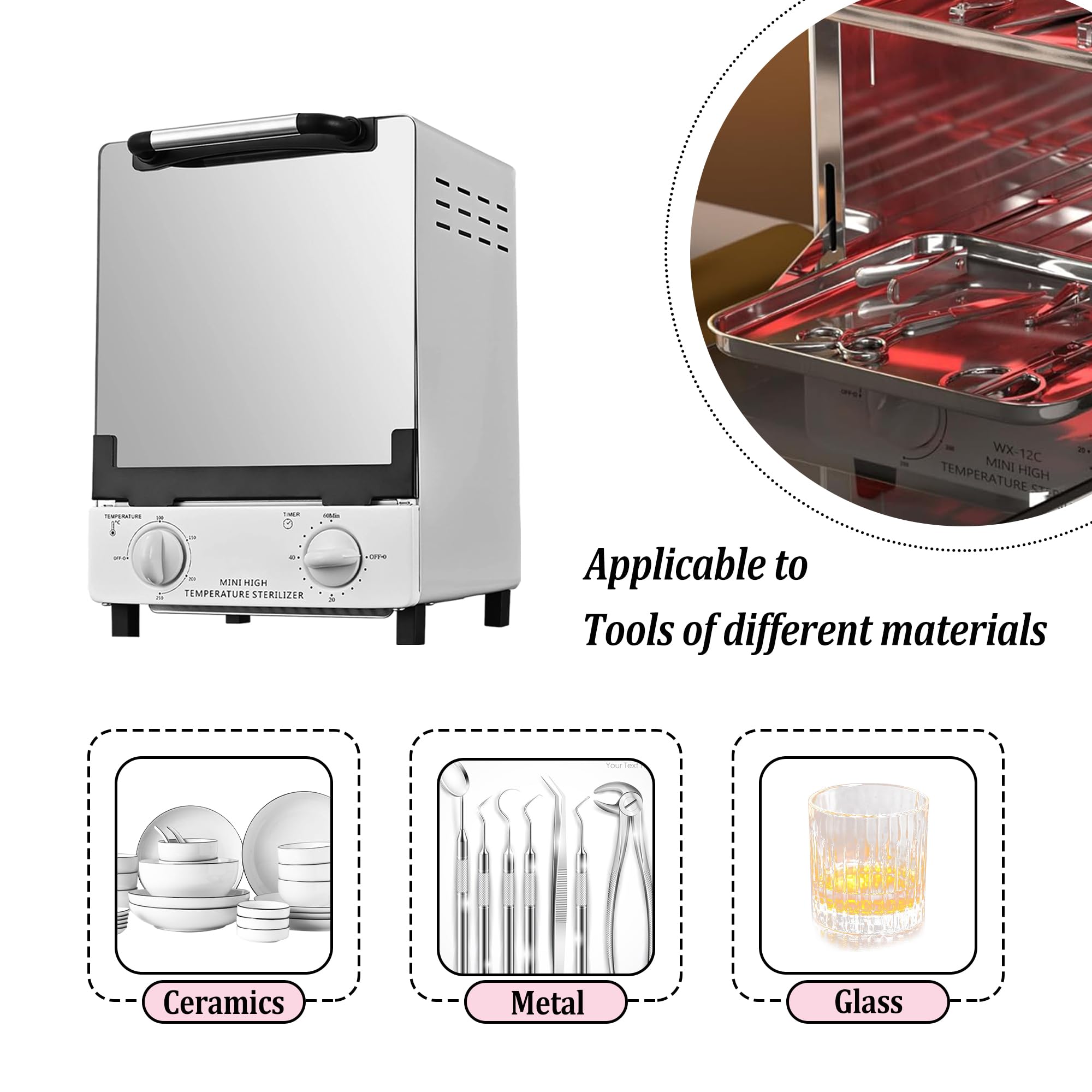 Sterilizzatore ad alta temperatura, sterilizzatore a calore secco di grande capacità da 10 litri, temperatura massima 250 ℃, con controllo della temperatura e timer, per salone di bellezza spa per