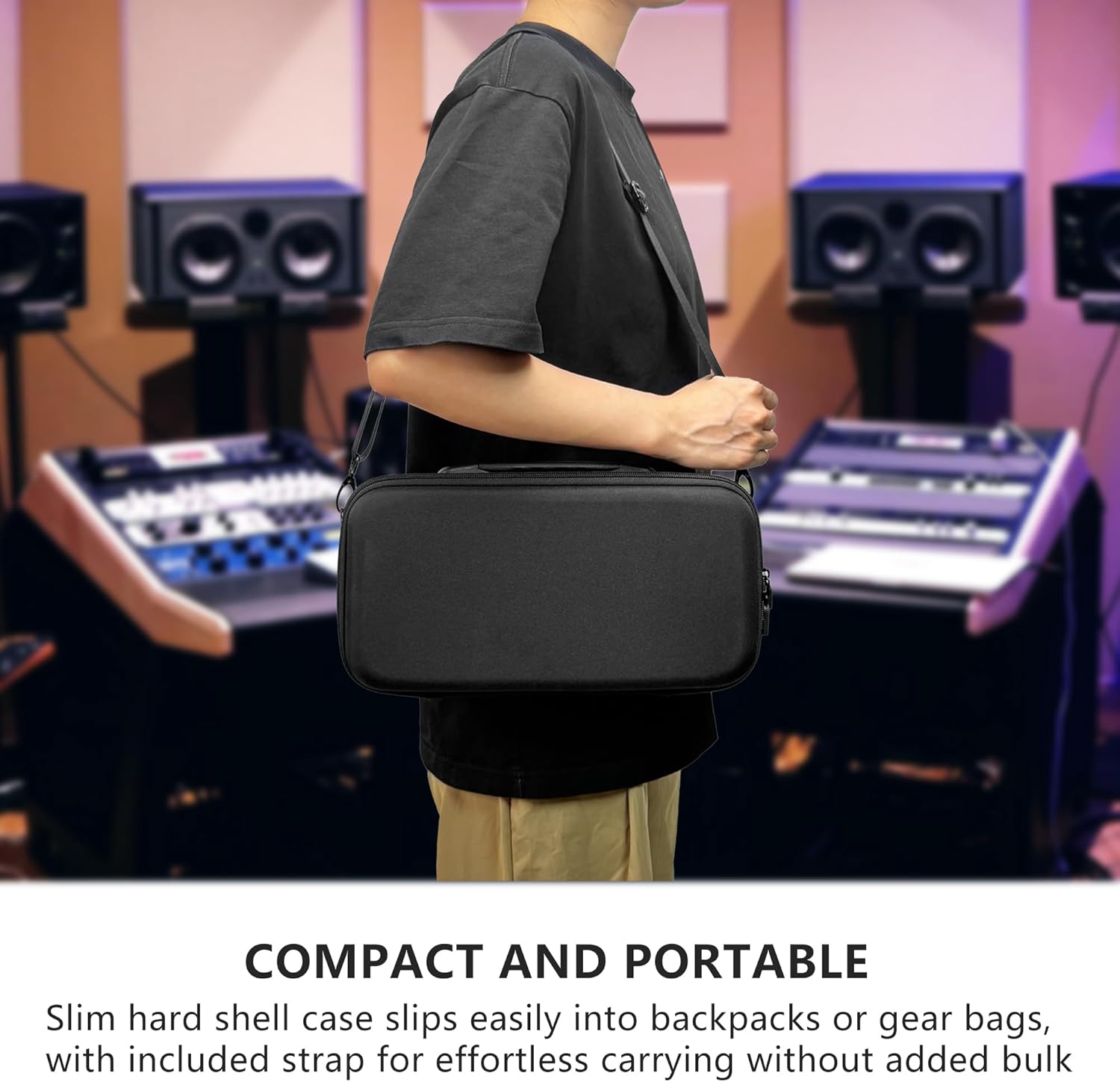 Musiin Custom Audio Interface Case Compatible with UA Apollo Solo Heritage/Apollo Solo USB, Hard Shell with Shoulder Strap, Separate Cable Compartment, Portable Storage for Studio, Travel, Daily