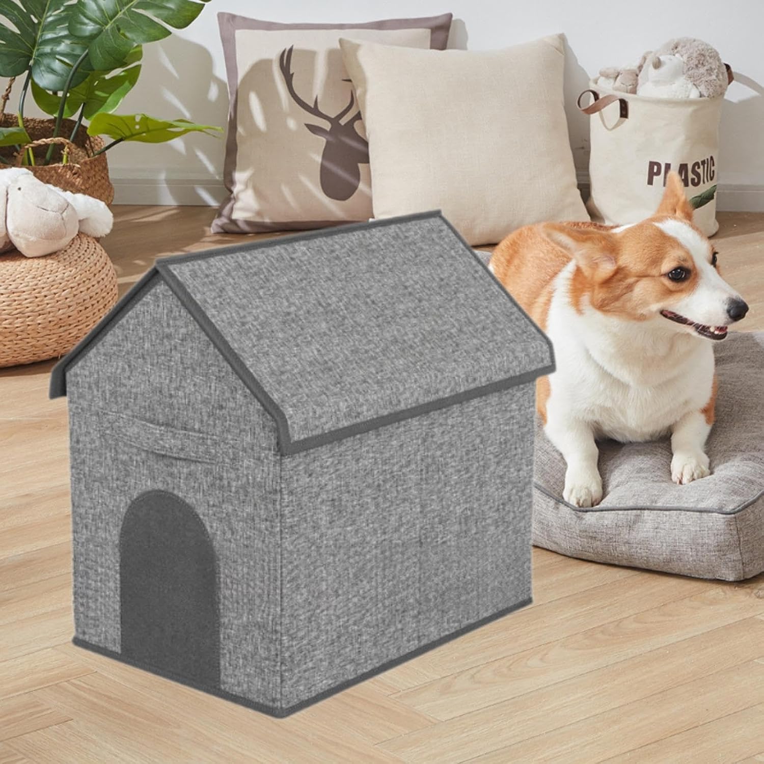 Folding Dogs Toy Storage Box Storage Bin Detachable Lid Versatile Portable Stylish for Living Room Gray Oxford Cloth
